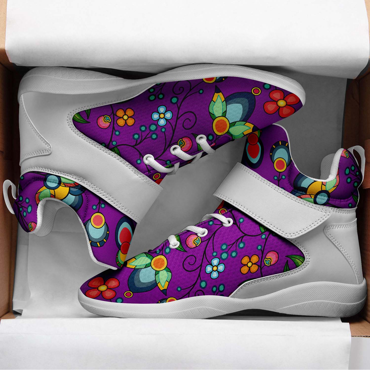 Floral Bounty Purple Leaves Ipottaa Basketball / Sport High Top Shoes - White Sole