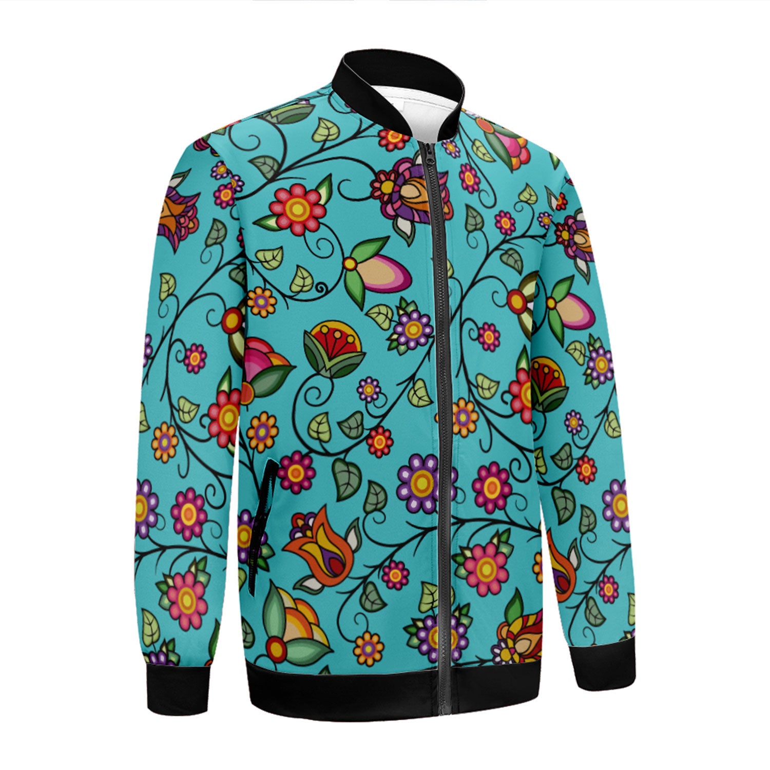 Heartbeat Petals Turquoise Zippered Collared Lightweight Jacket