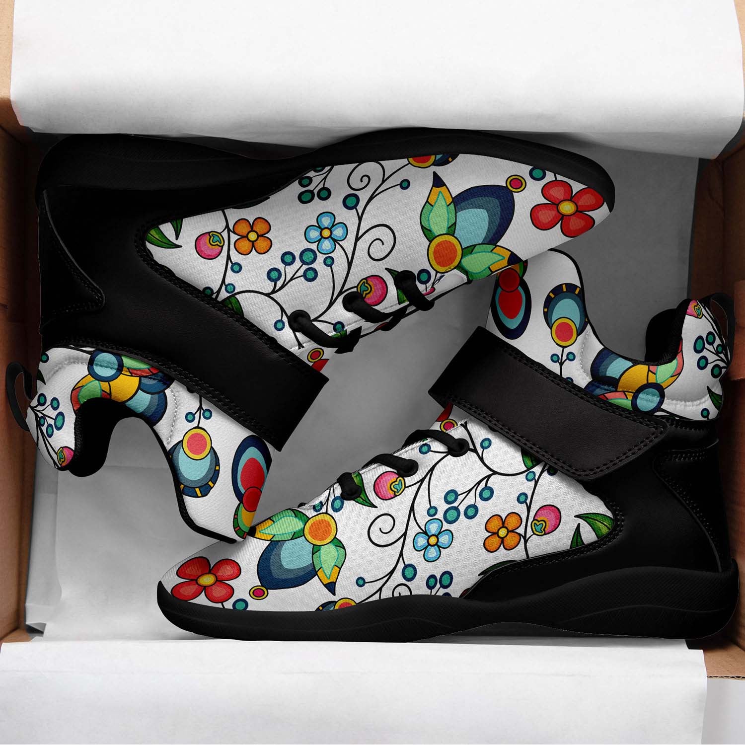 Floral Bounty White Ipottaa Basketball / Sport High Top Shoes - Black Sole