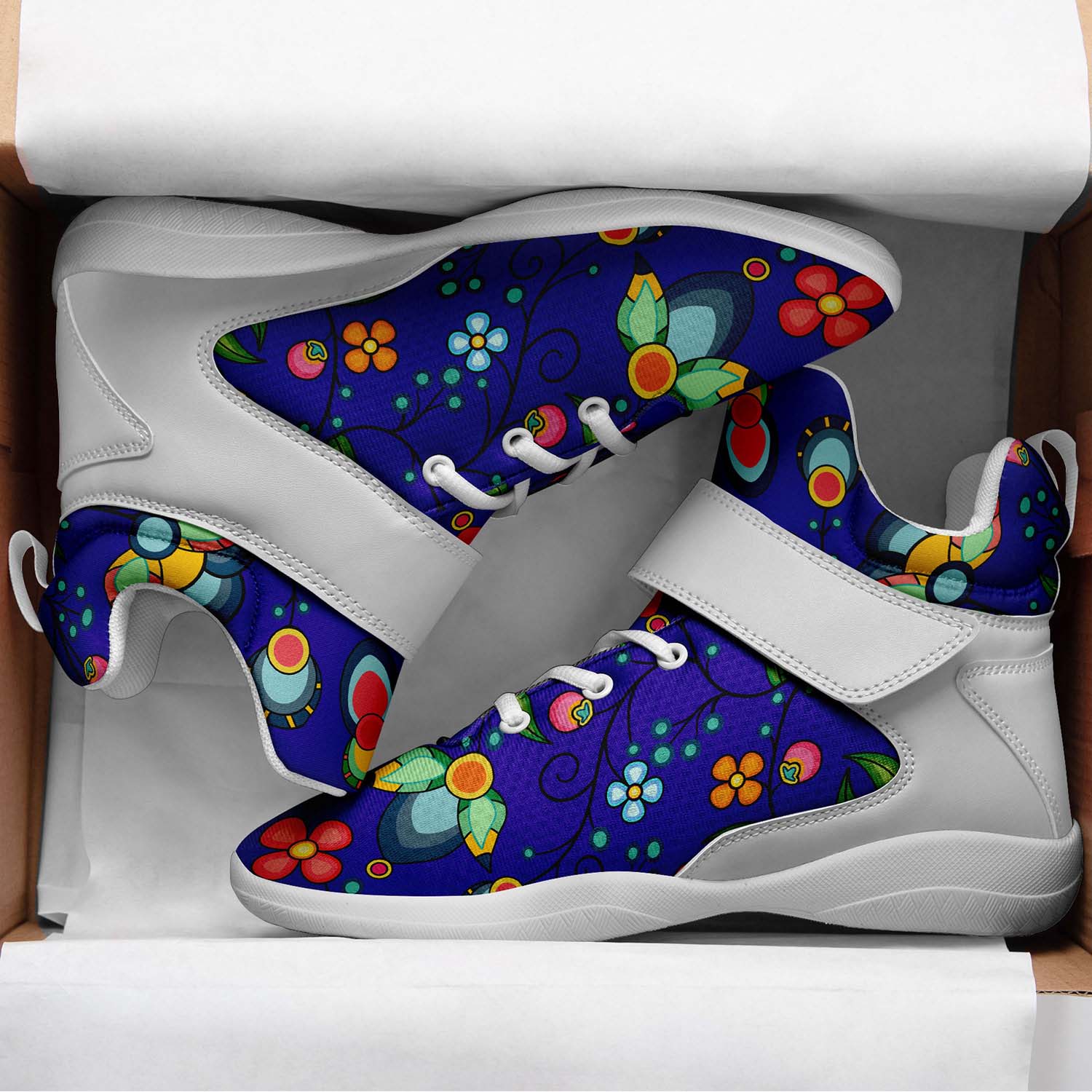 Floral Bounty Blue Ipottaa Basketball / Sport High Top Shoes - White Sole