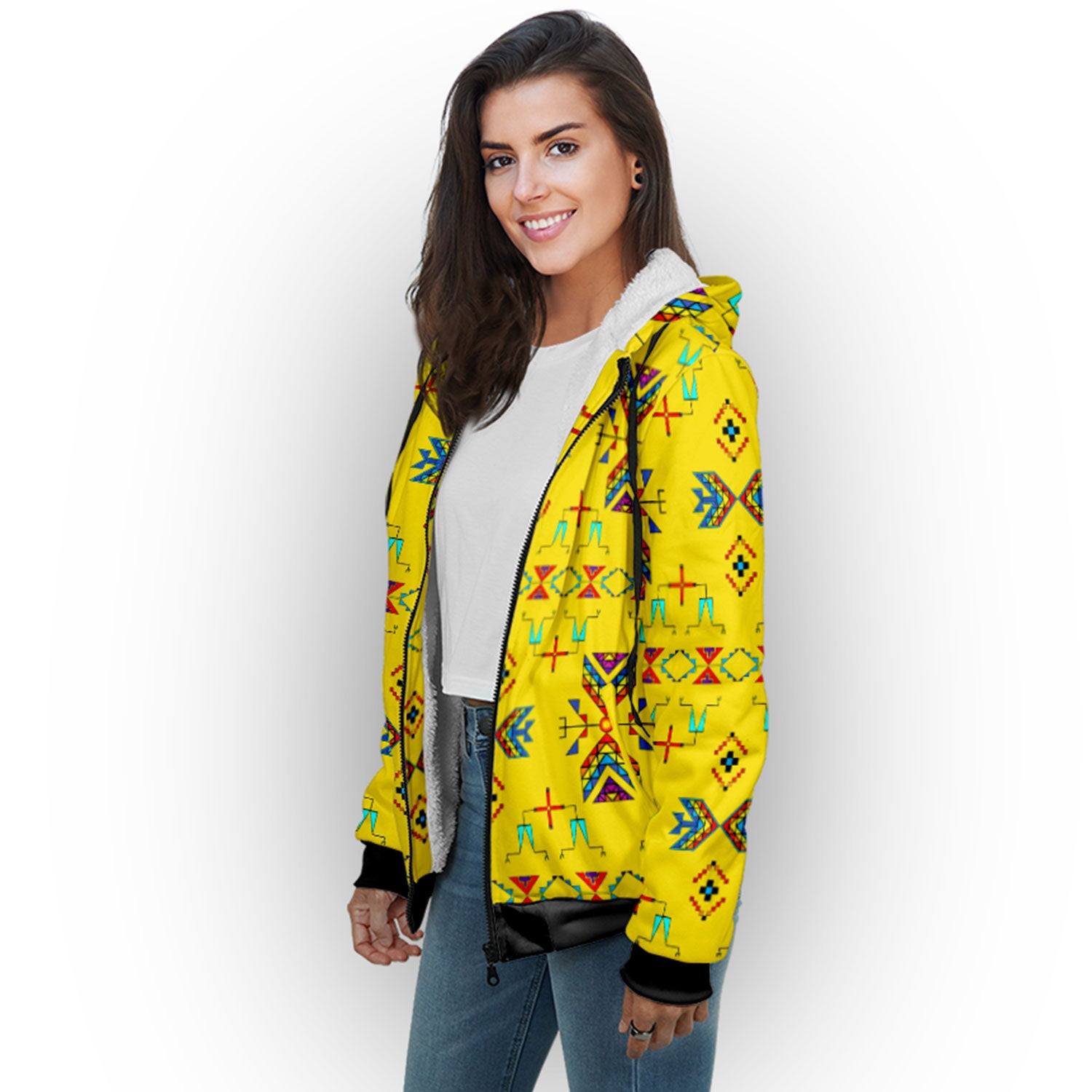 Rainy Chief Rainbow Yellow Sherpa Hoodie