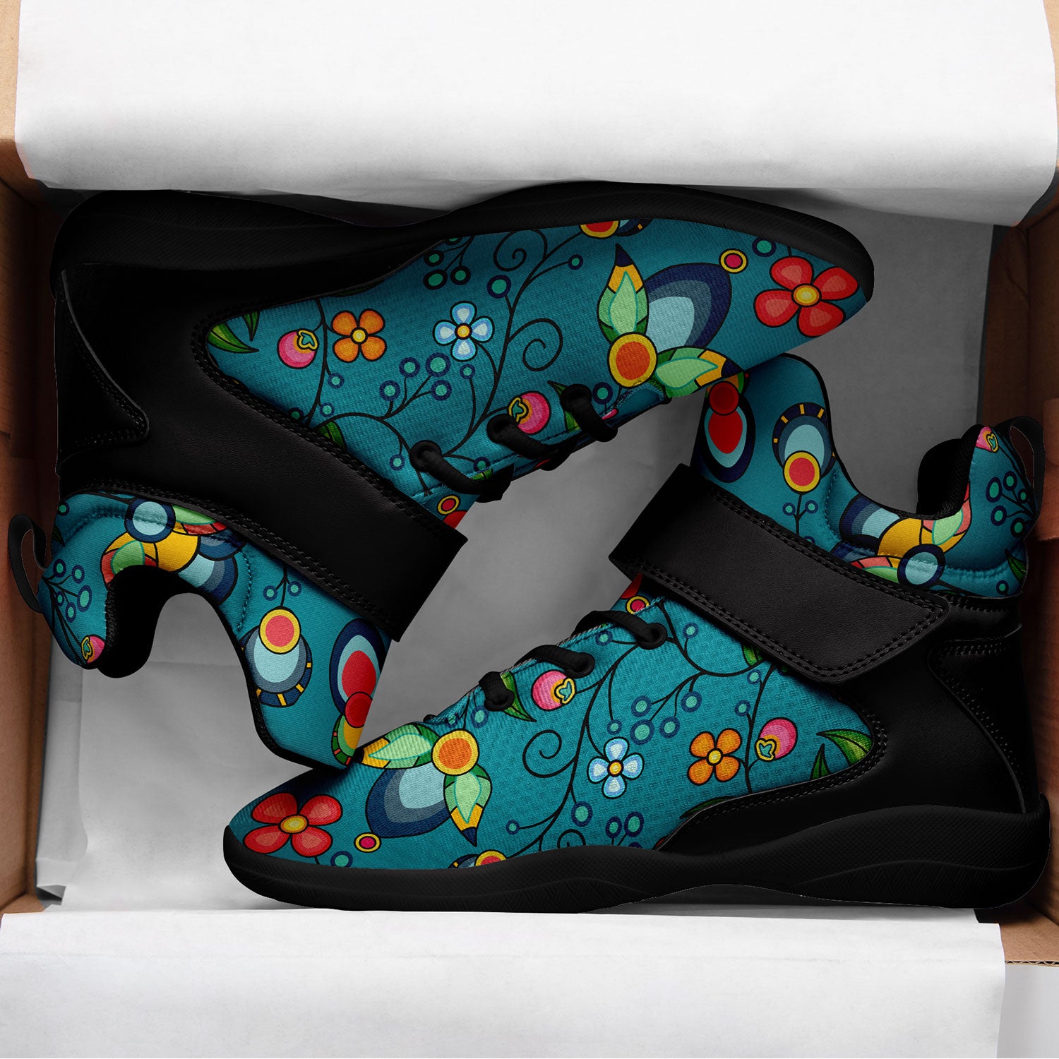 Floral Bounty Teal Ipottaa Basketball / Sport High Top Shoes - Black Sole