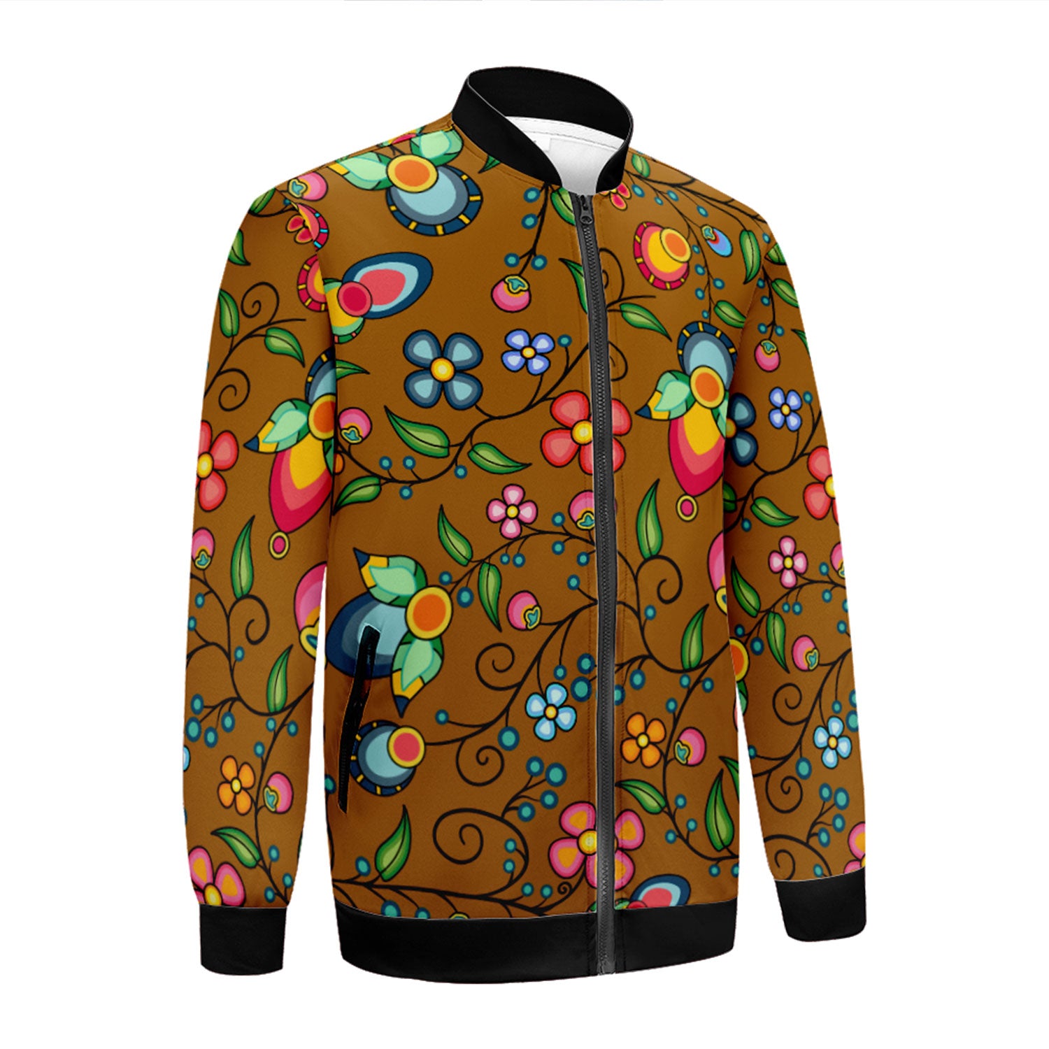 Floral Bounty Fall Leaves Zippered Collared Lightweight Jacket