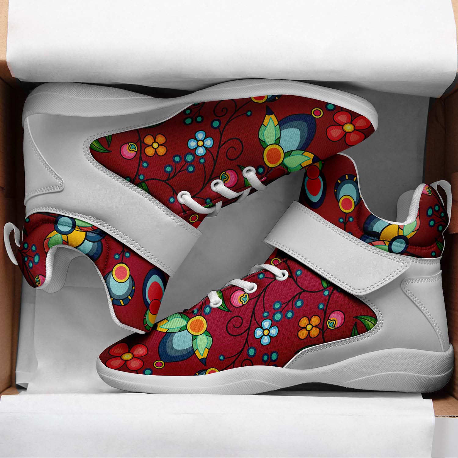 Floral Bounty Magenta Leaves Ipottaa Basketball / Sport High Top Shoes - White Sole