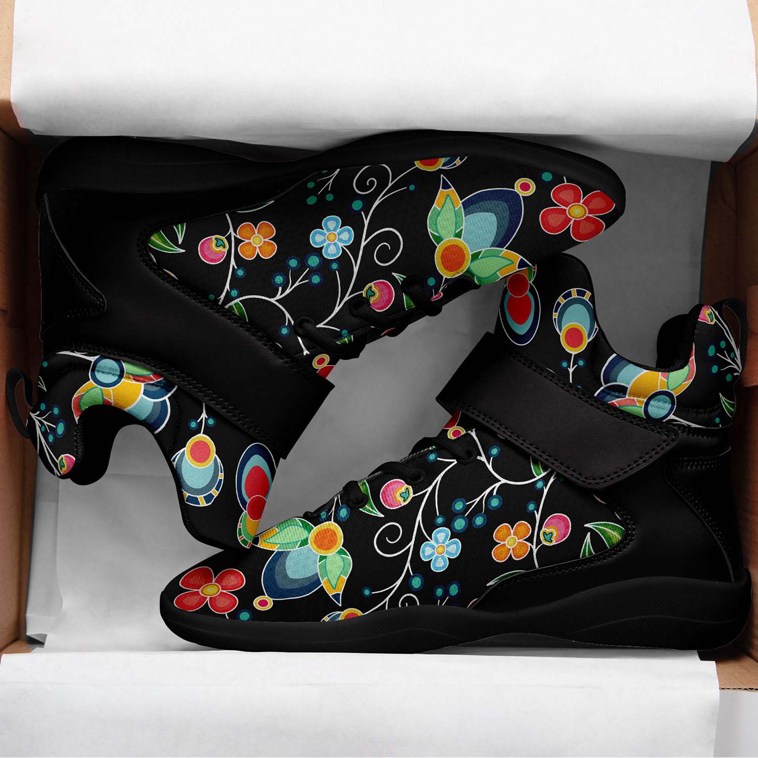 Floral Bounty Black Ipottaa Basketball / Sport High Top Shoes - Black Sole