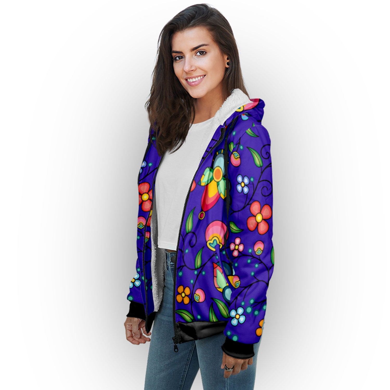 Floral Bounty Blue Sherpa Hoodie