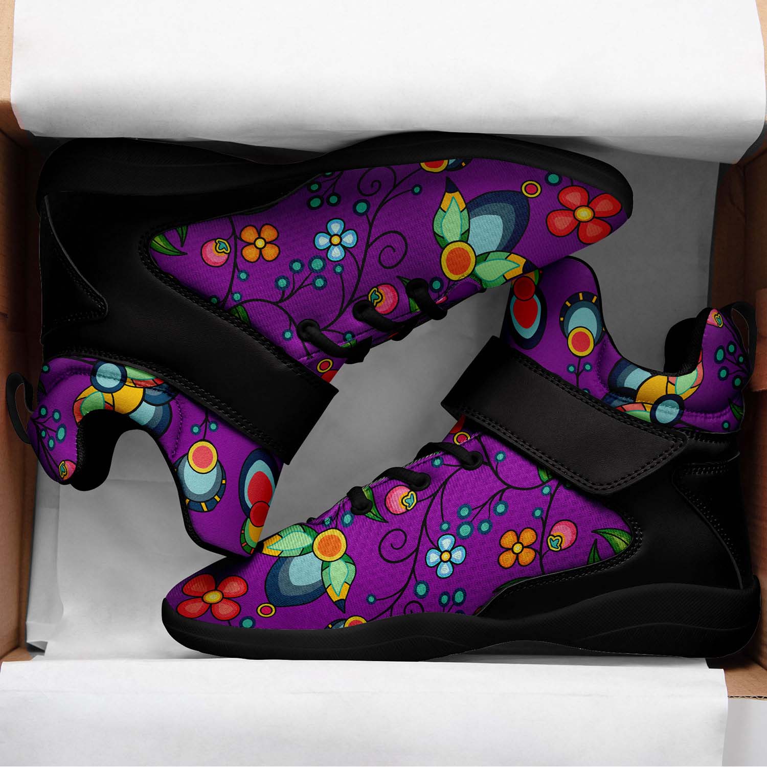 Floral Bounty Purple Ipottaa Basketball / Sport High Top Shoes - Black Sole