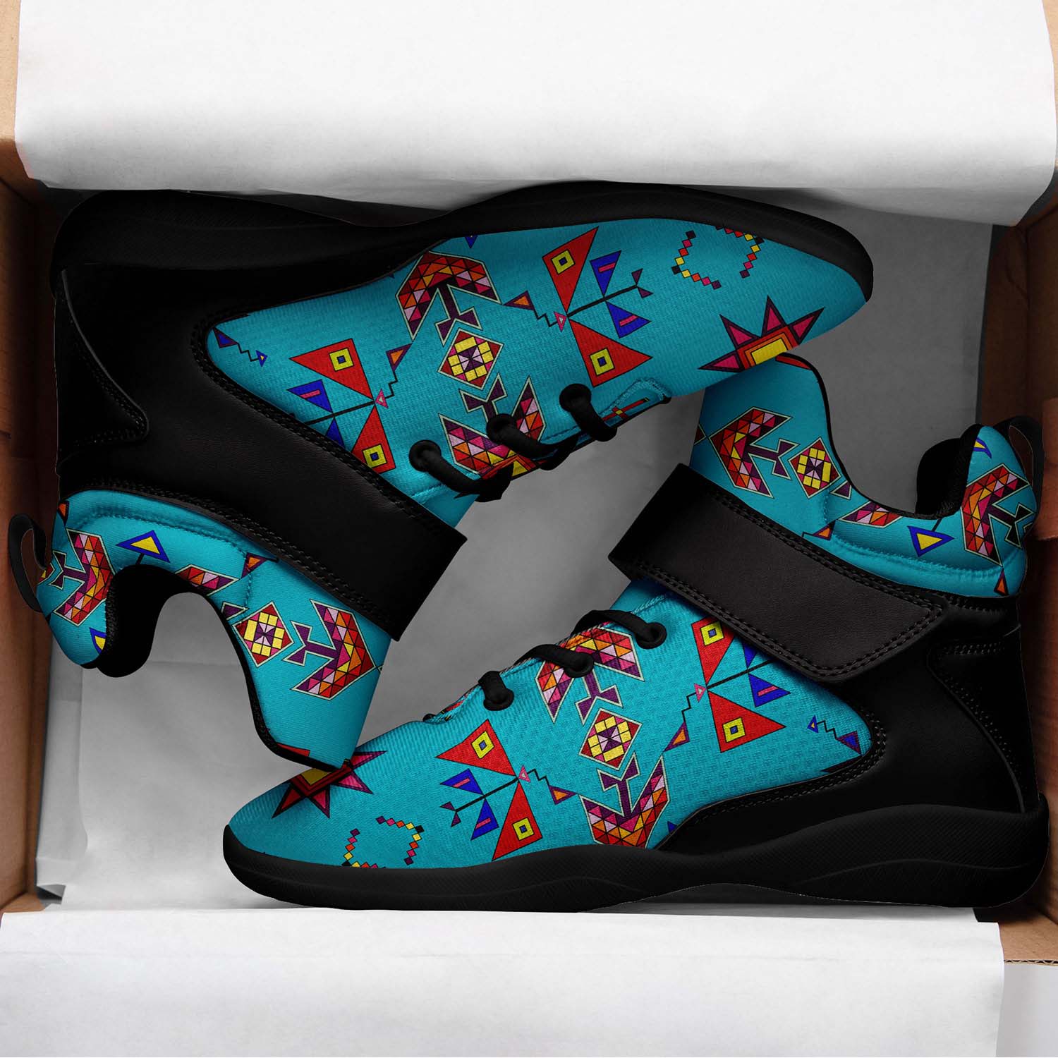 Scattered Generations Turquoise Ipottaa Basketball / Sport High Top Shoes - Black Sole