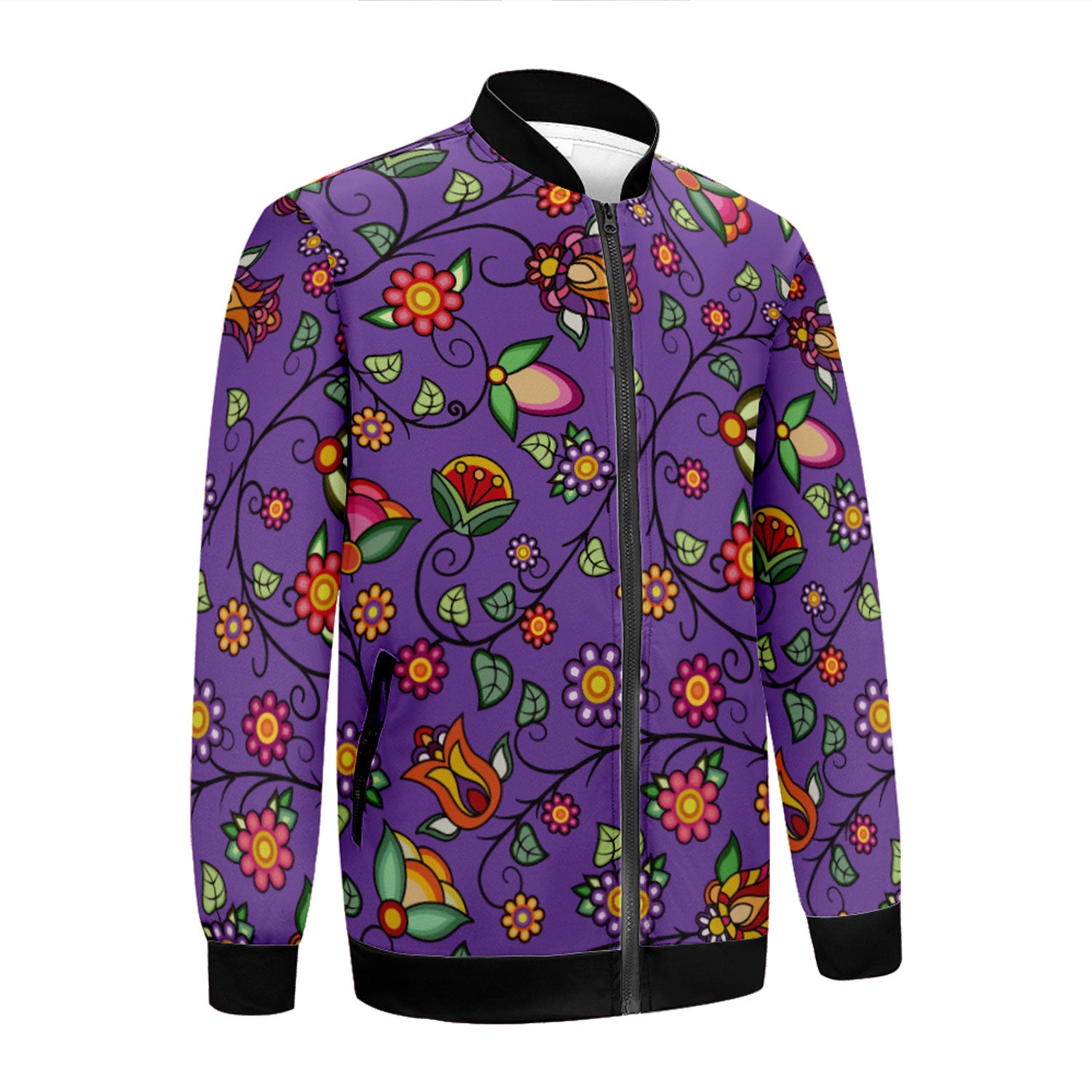 Heartbeat Petals Purple Zippered Collared Lightweight Jacket