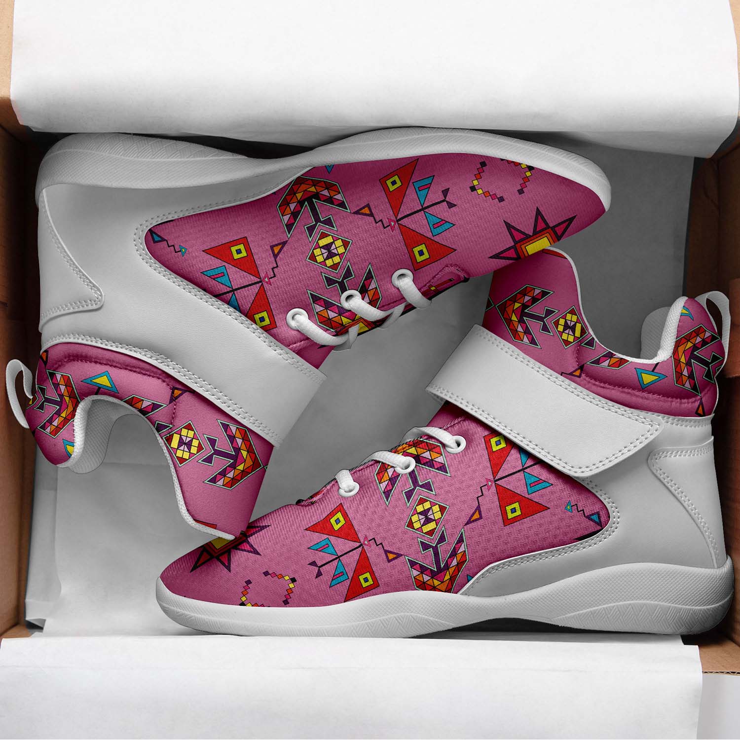 Scattered Generations Pink Ipottaa Basketball / Sport High Top Shoes - White Sole