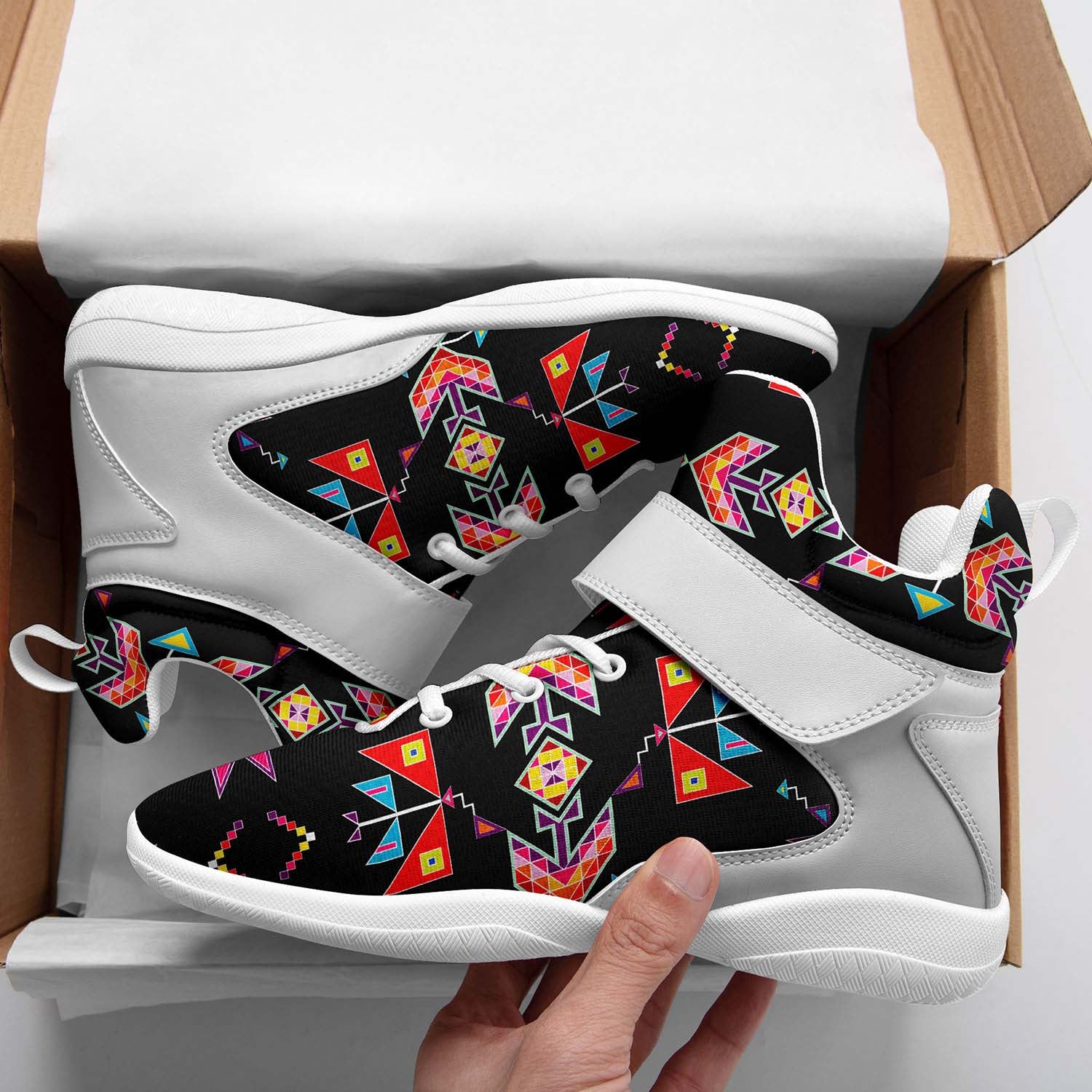 Scattered Generations Black Ipottaa Basketball / Sport High Top Shoes - White Sole