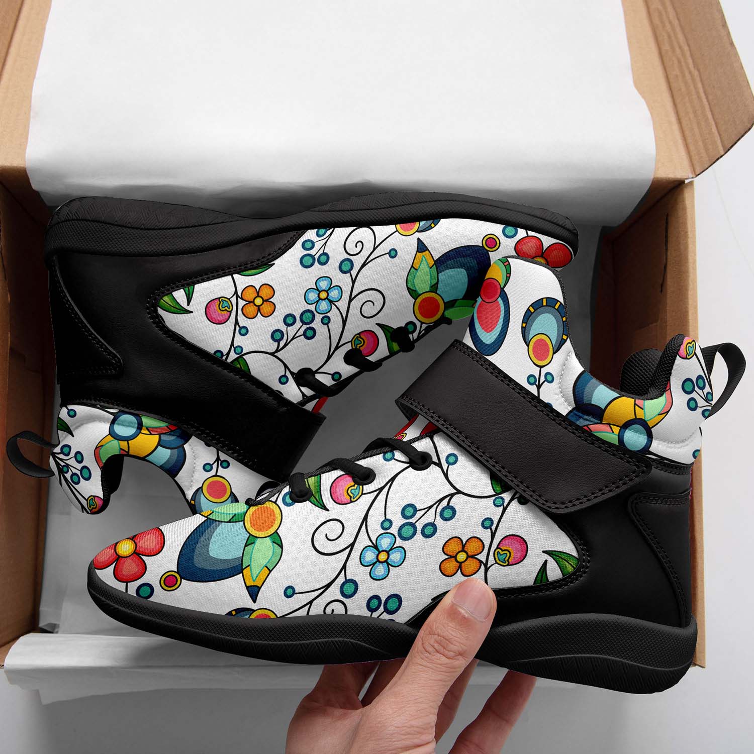 Floral Bounty White Ipottaa Basketball / Sport High Top Shoes - Black Sole