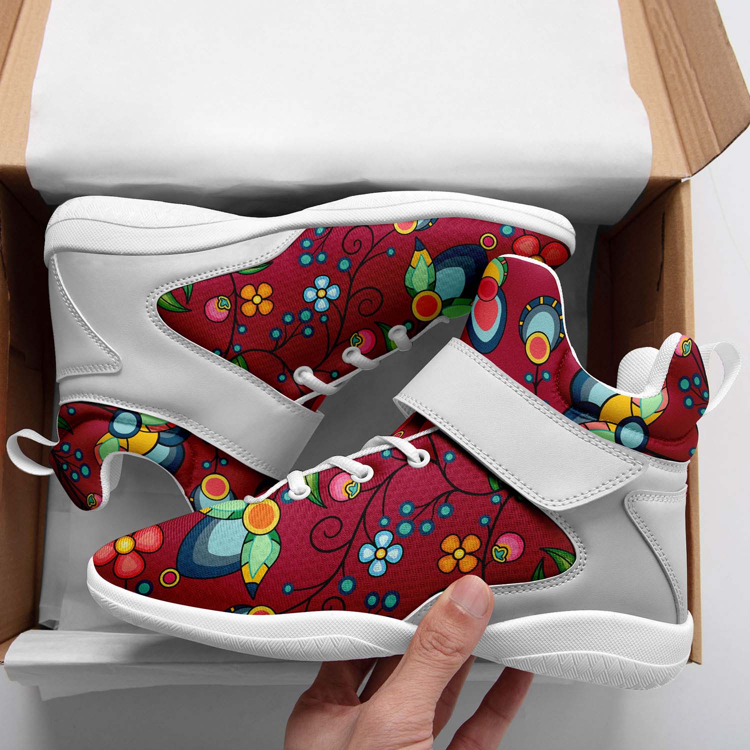 Floral Bounty Magenta Leaves Ipottaa Basketball / Sport High Top Shoes - White Sole