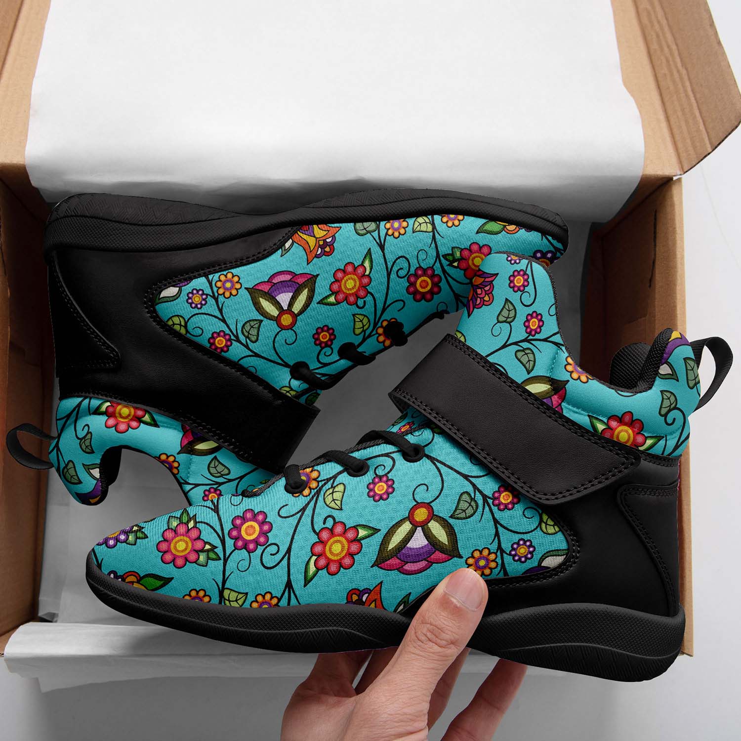 Heartbeat Petals Turquoise Ipottaa Basketball / Sport High Top Shoes - Black Sole