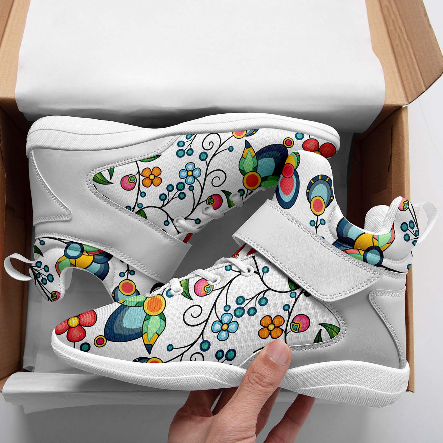 Floral Bounty White Ipottaa Basketball / Sport High Top Shoes - White Sole