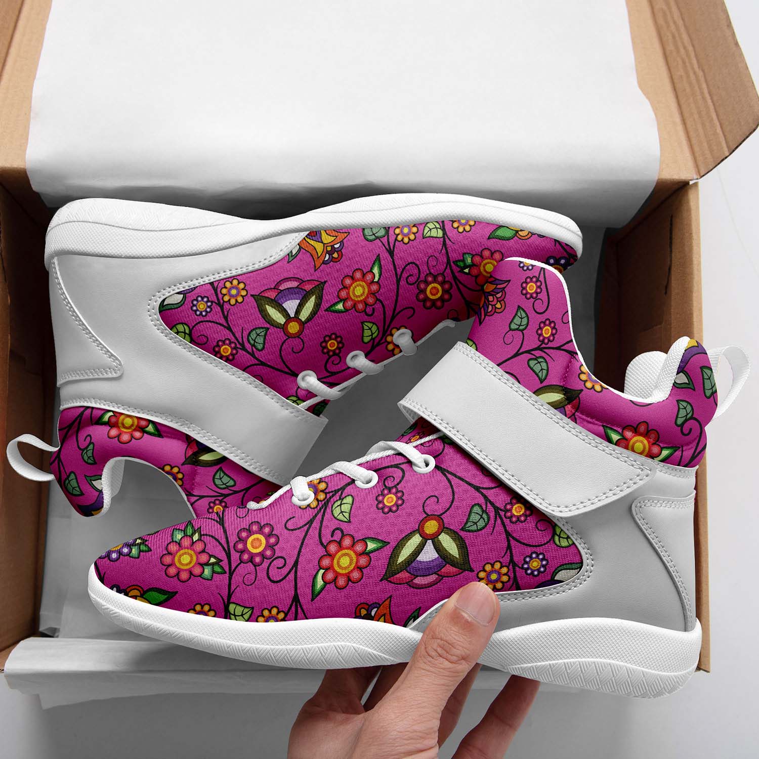 Heartbeat Petals Pink Ipottaa Basketball / Sport High Top Shoes - White Sole