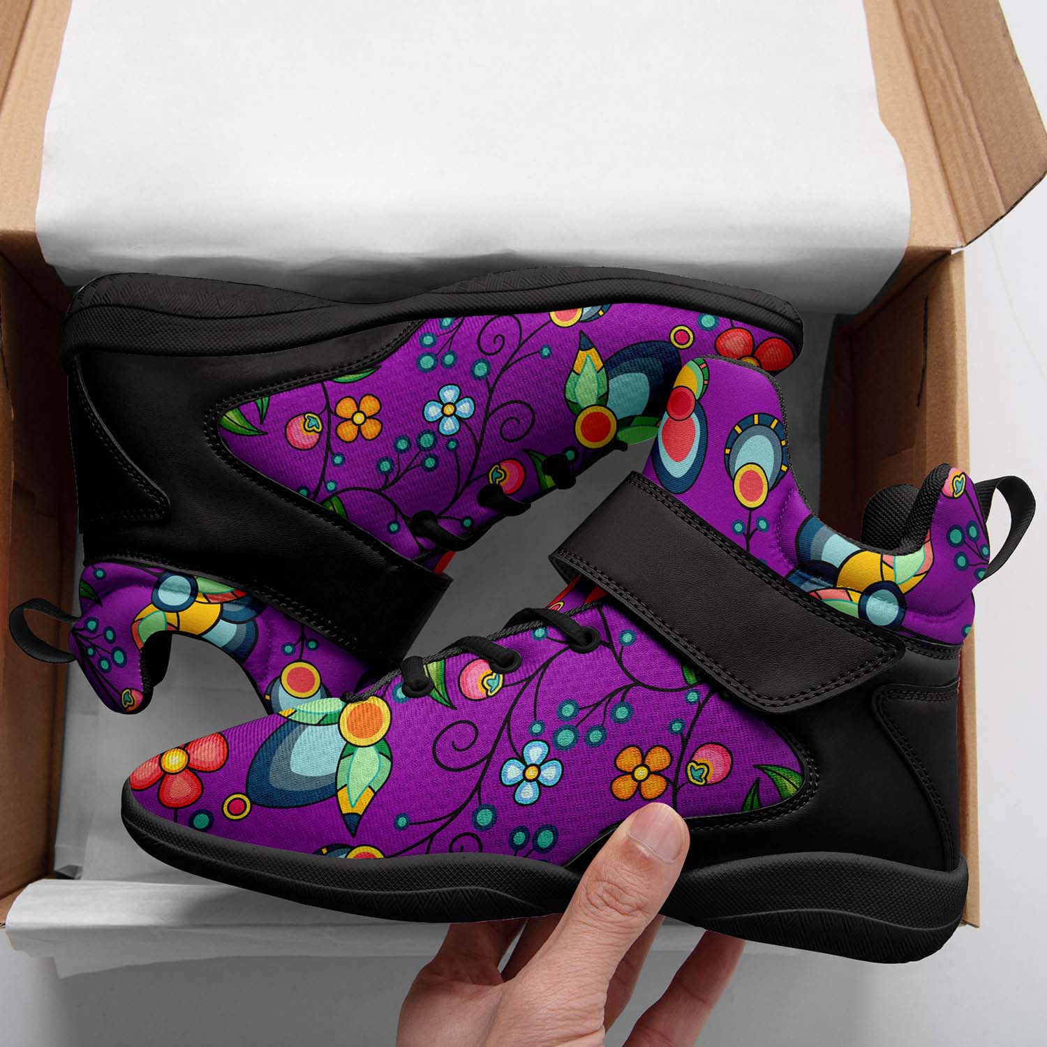 Floral Bounty Purple Ipottaa Basketball / Sport High Top Shoes - Black Sole