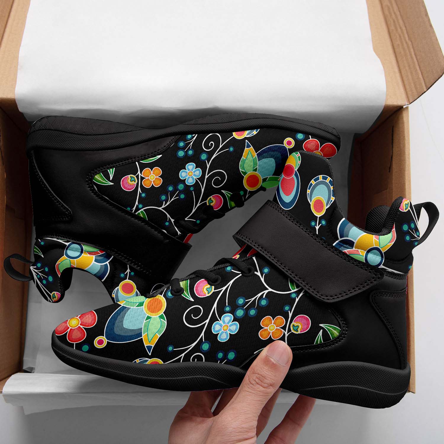 Floral Bounty Black Ipottaa Basketball / Sport High Top Shoes - Black Sole