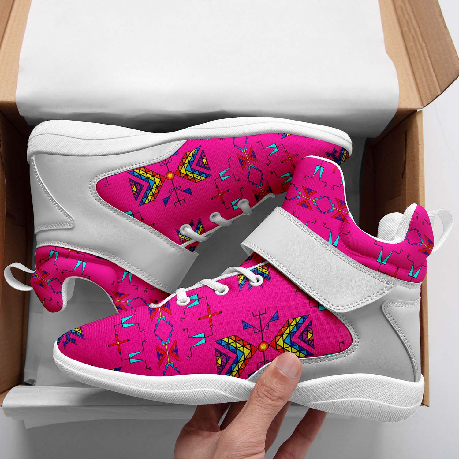Rainy Chief Rainbow Hot Pink Ipottaa Basketball / Sport High Top Shoes - White Sole