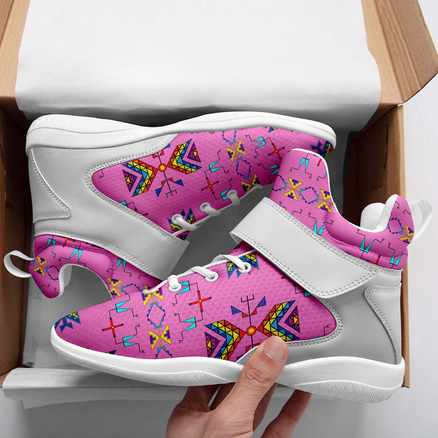 Rainy Chief Rainbow Blush Ipottaa Basketball / Sport High Top Shoes - White Sole