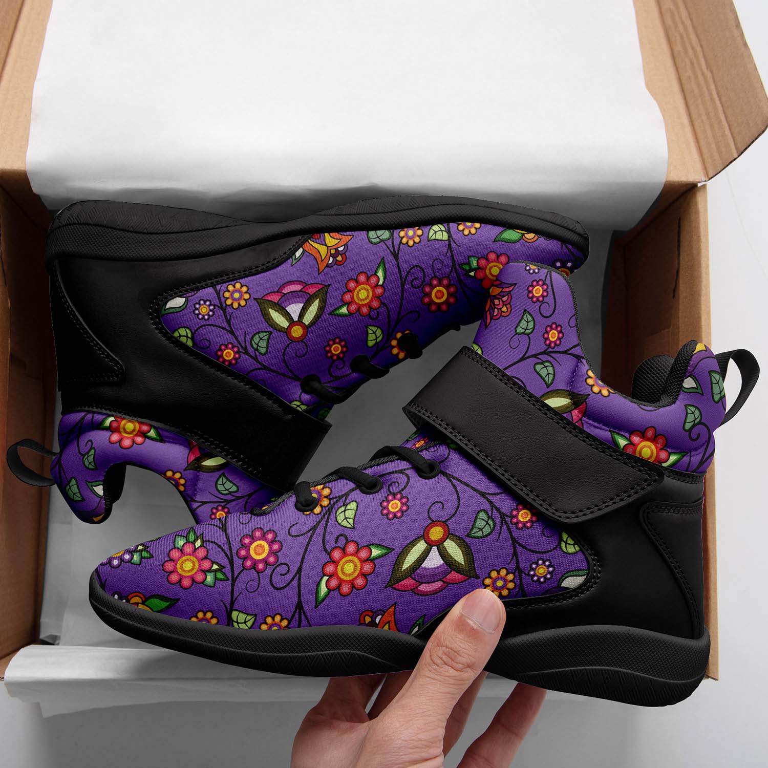 Heartbeat Petals Purple Ipottaa Basketball / Sport High Top Shoes - Black Sole