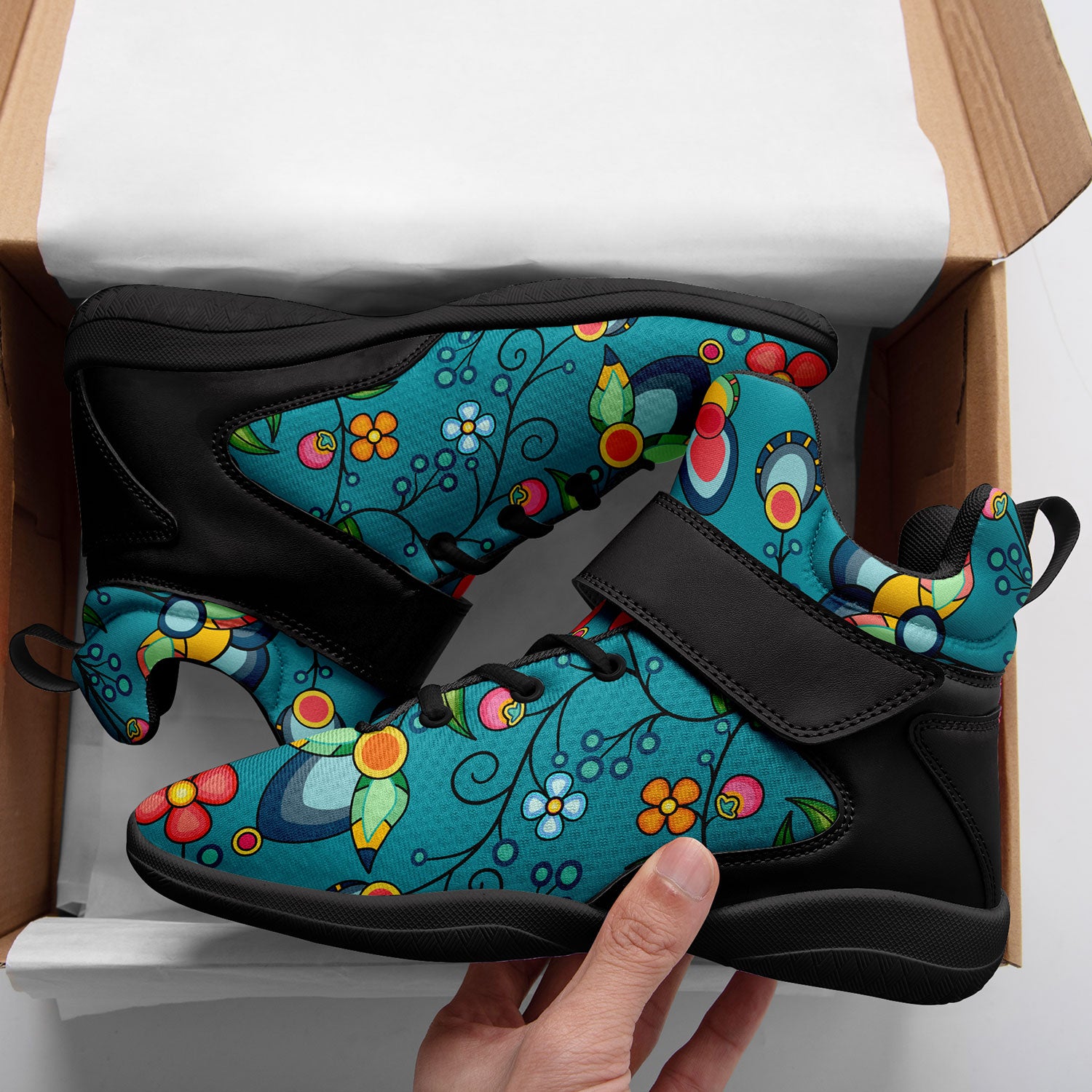 Floral Bounty Teal Ipottaa Basketball / Sport High Top Shoes - Black Sole