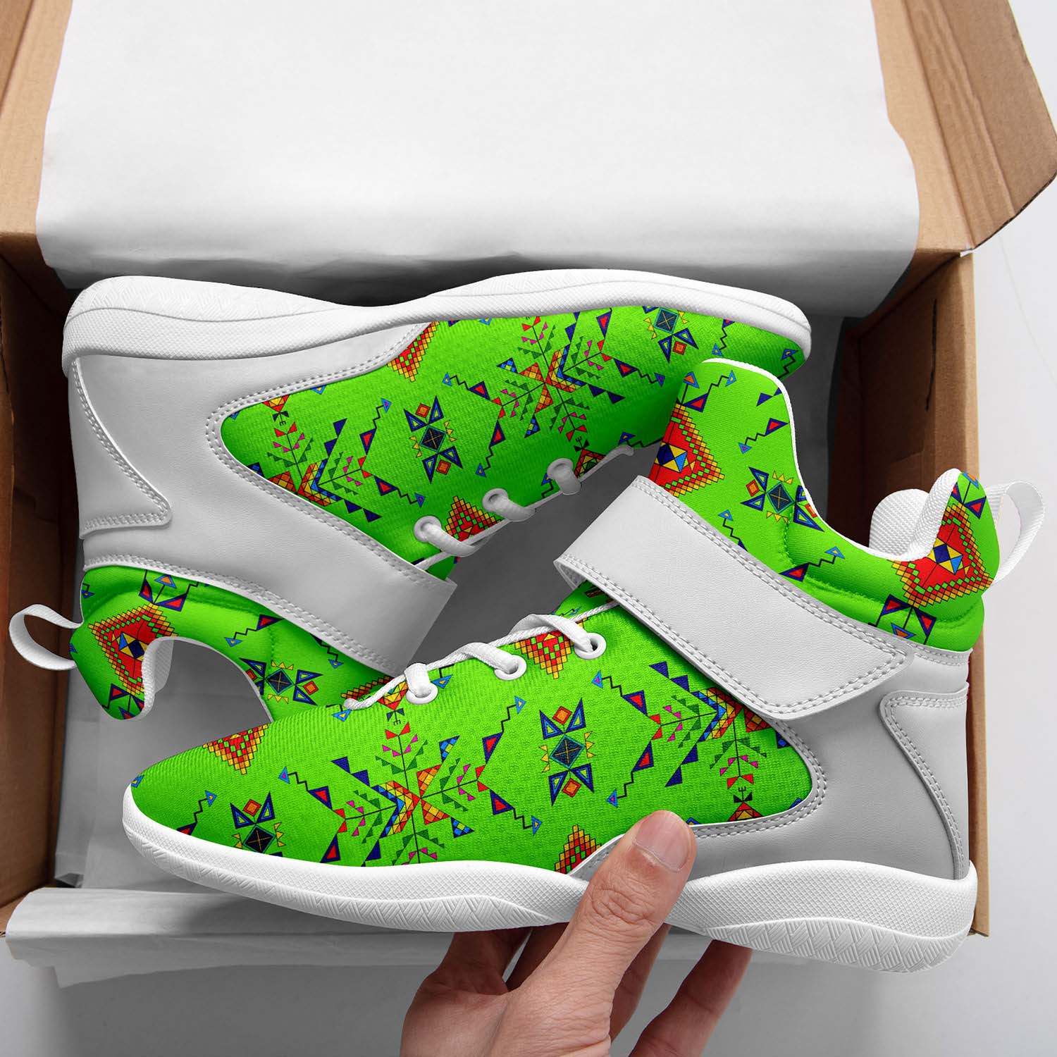 Buffalo Jump Neon Green Ipottaa Basketball / Sport High Top Shoes - White Sole