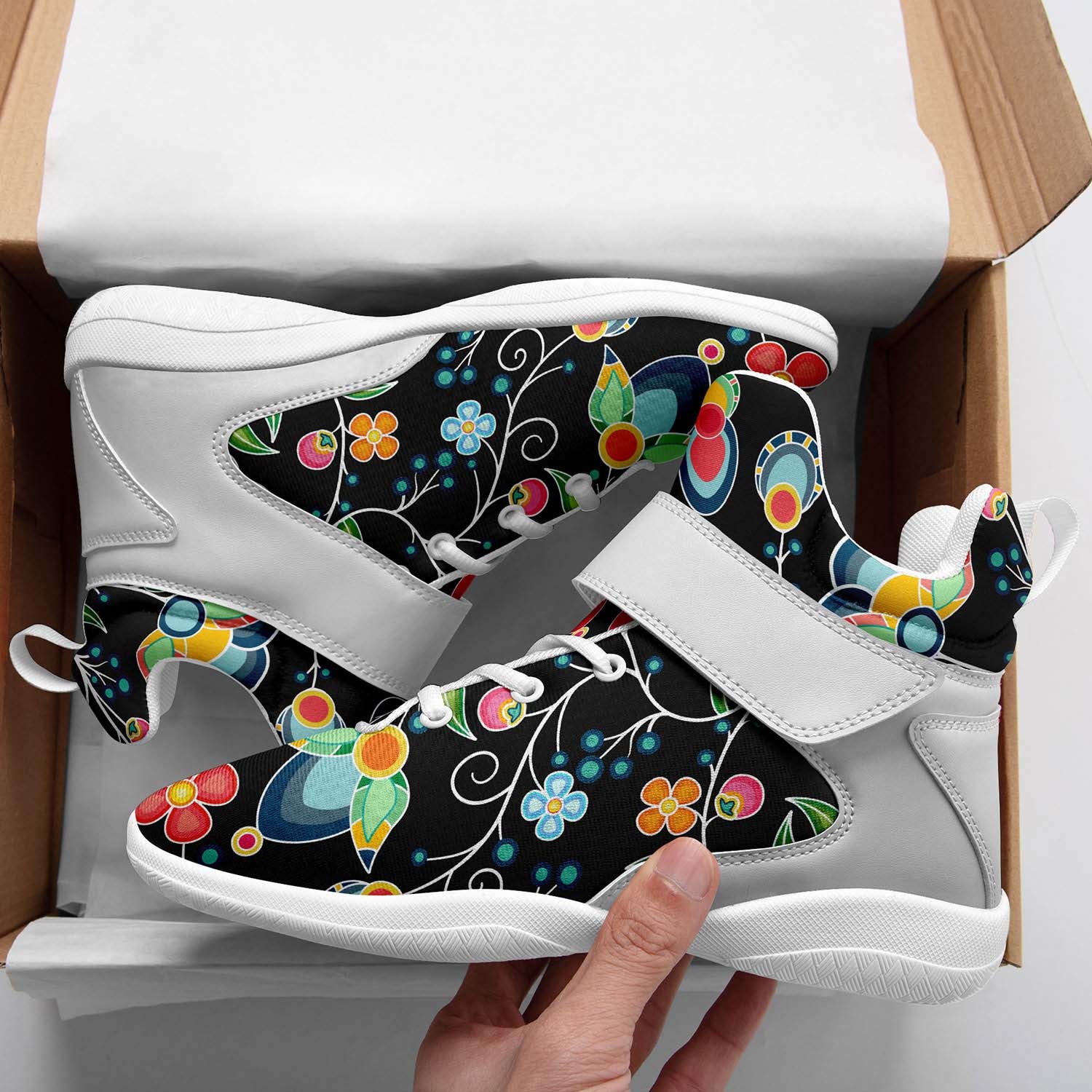 Floral Bounty Black Ipottaa Basketball / Sport High Top Shoes - White Sole