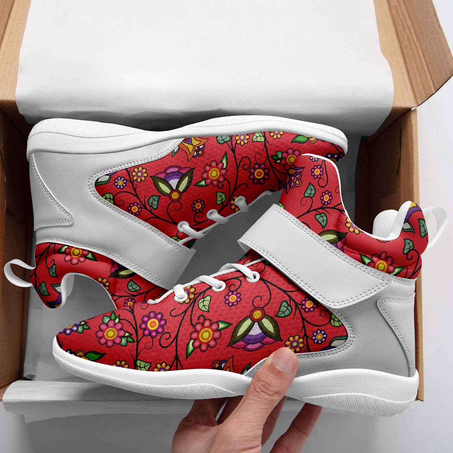 Heartbeat Petals Red Ipottaa Basketball / Sport High Top Shoes - White Sole