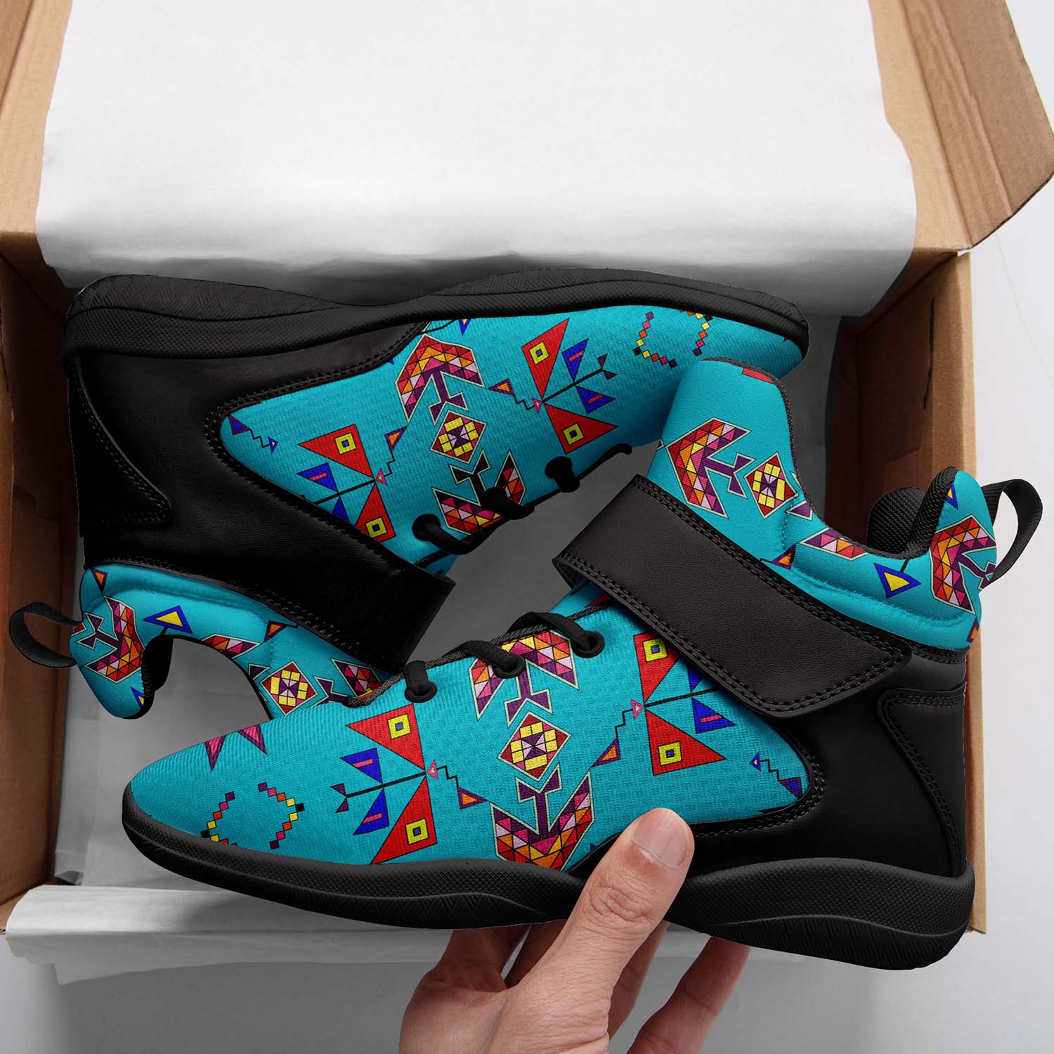Scattered Generations Turquoise Ipottaa Basketball / Sport High Top Shoes - Black Sole