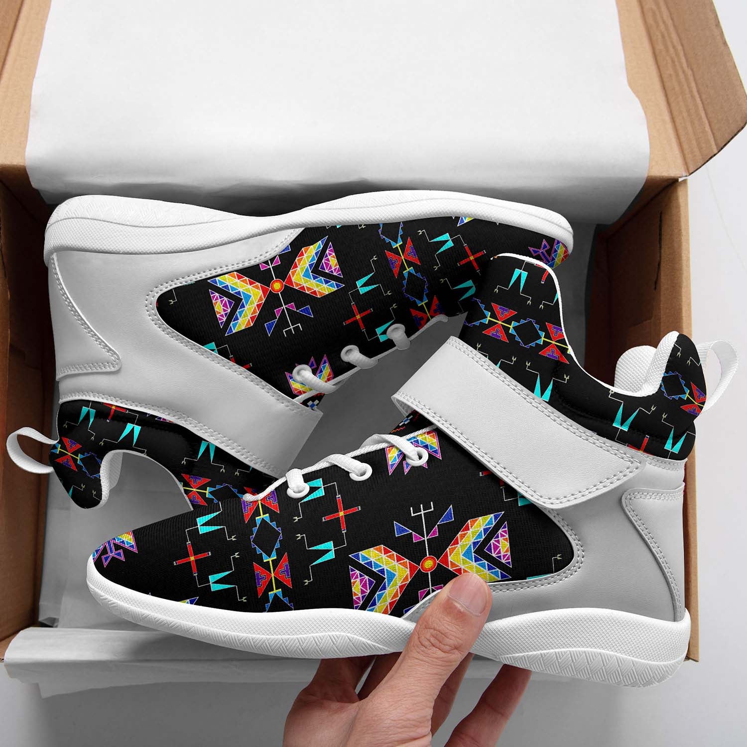 Rainy Chief Rainbow Black Ipottaa Basketball / Sport High Top Shoes - White Sole