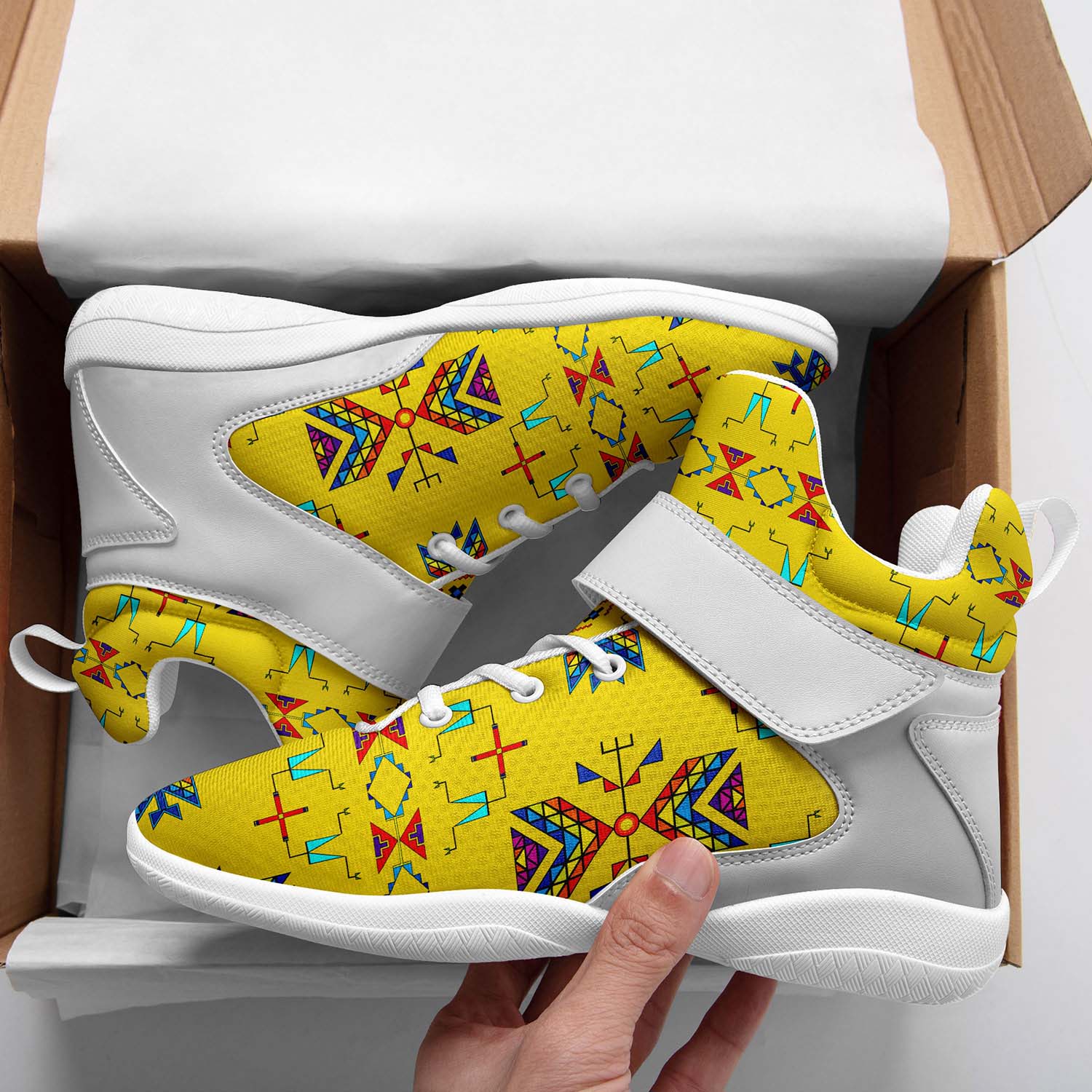 Rainy Chief Rainbow Yellow Ipottaa Basketball / Sport High Top Shoes - White Sole
