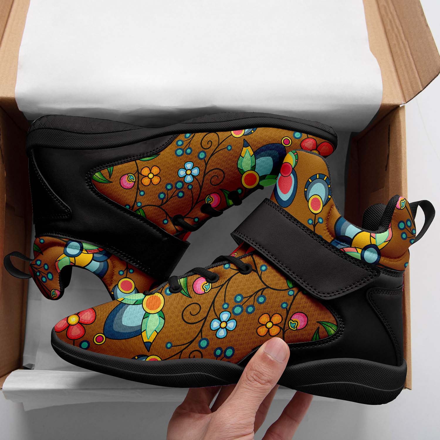 Floral Bounty Fall Leaves Ipottaa Basketball / Sport High Top Shoes - Black Sole