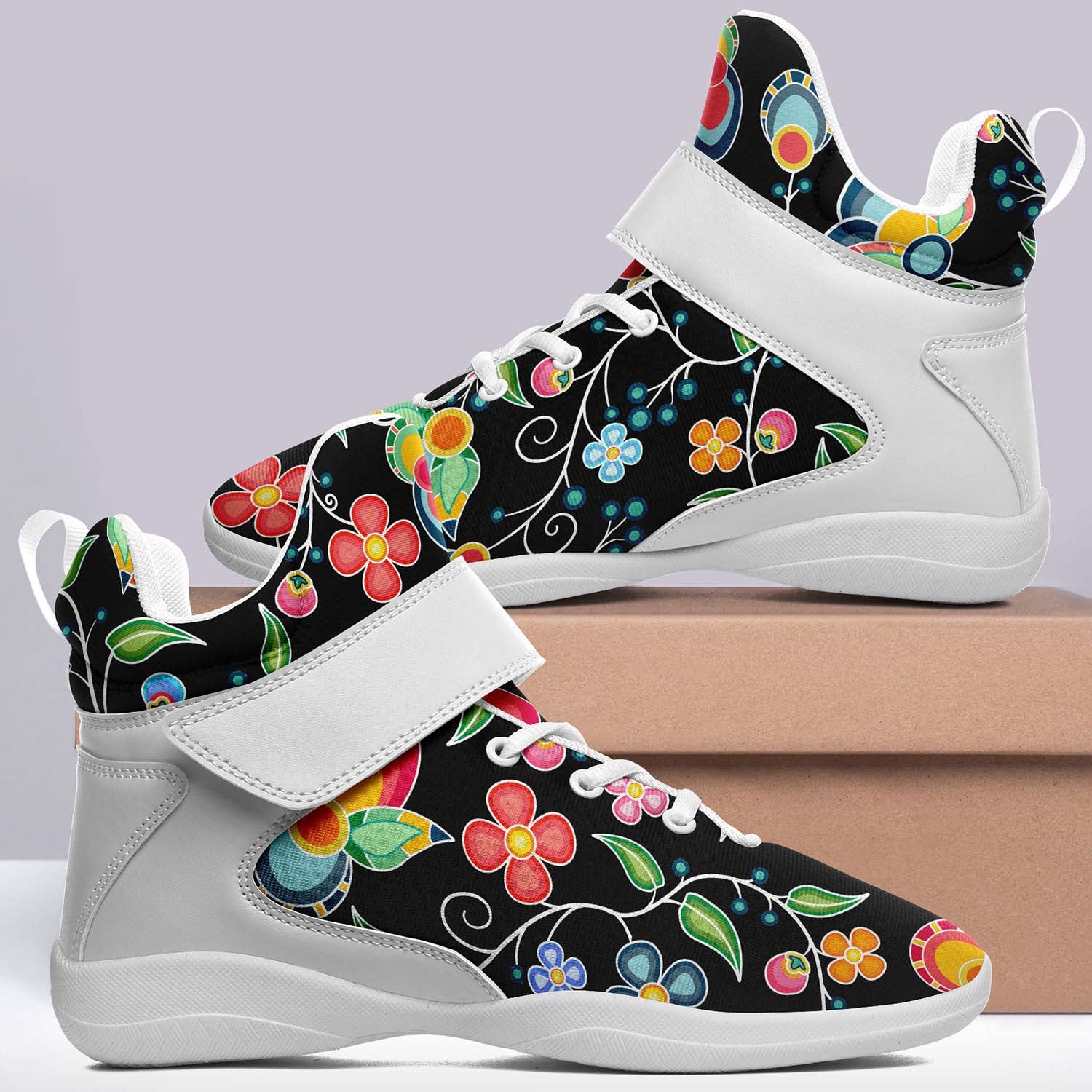 Floral Bounty Black Ipottaa Basketball / Sport High Top Shoes - White Sole