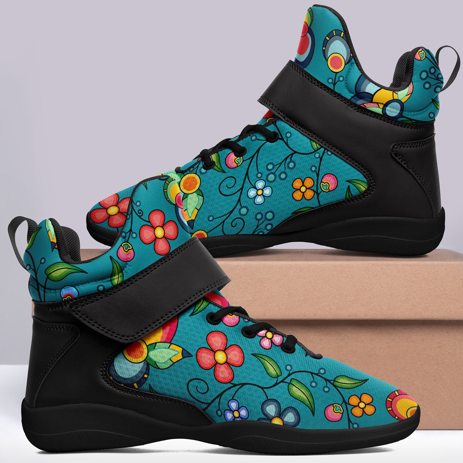 Floral Bounty Teal Ipottaa Basketball / Sport High Top Shoes - Black Sole