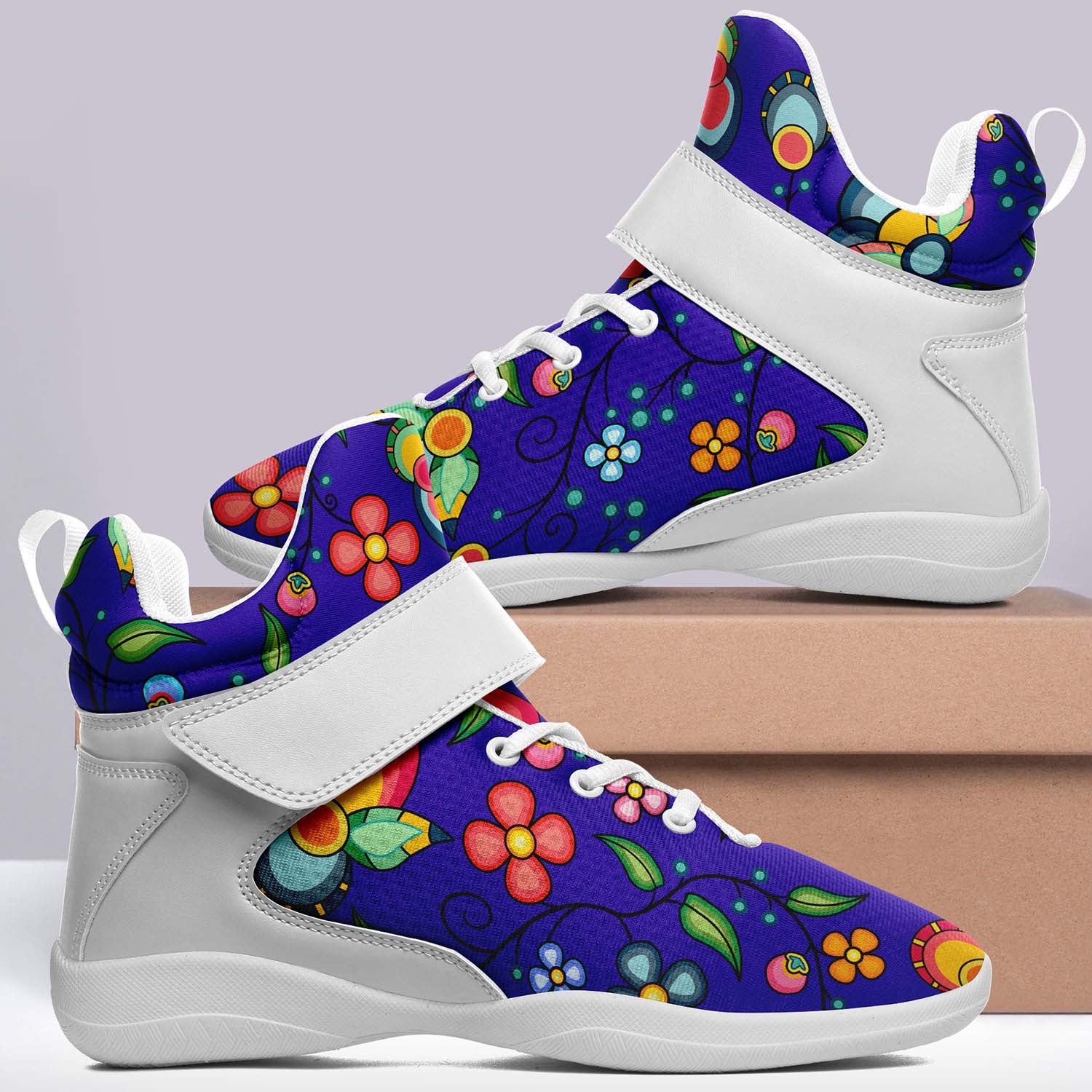 Floral Bounty Blue Ipottaa Basketball / Sport High Top Shoes - White Sole