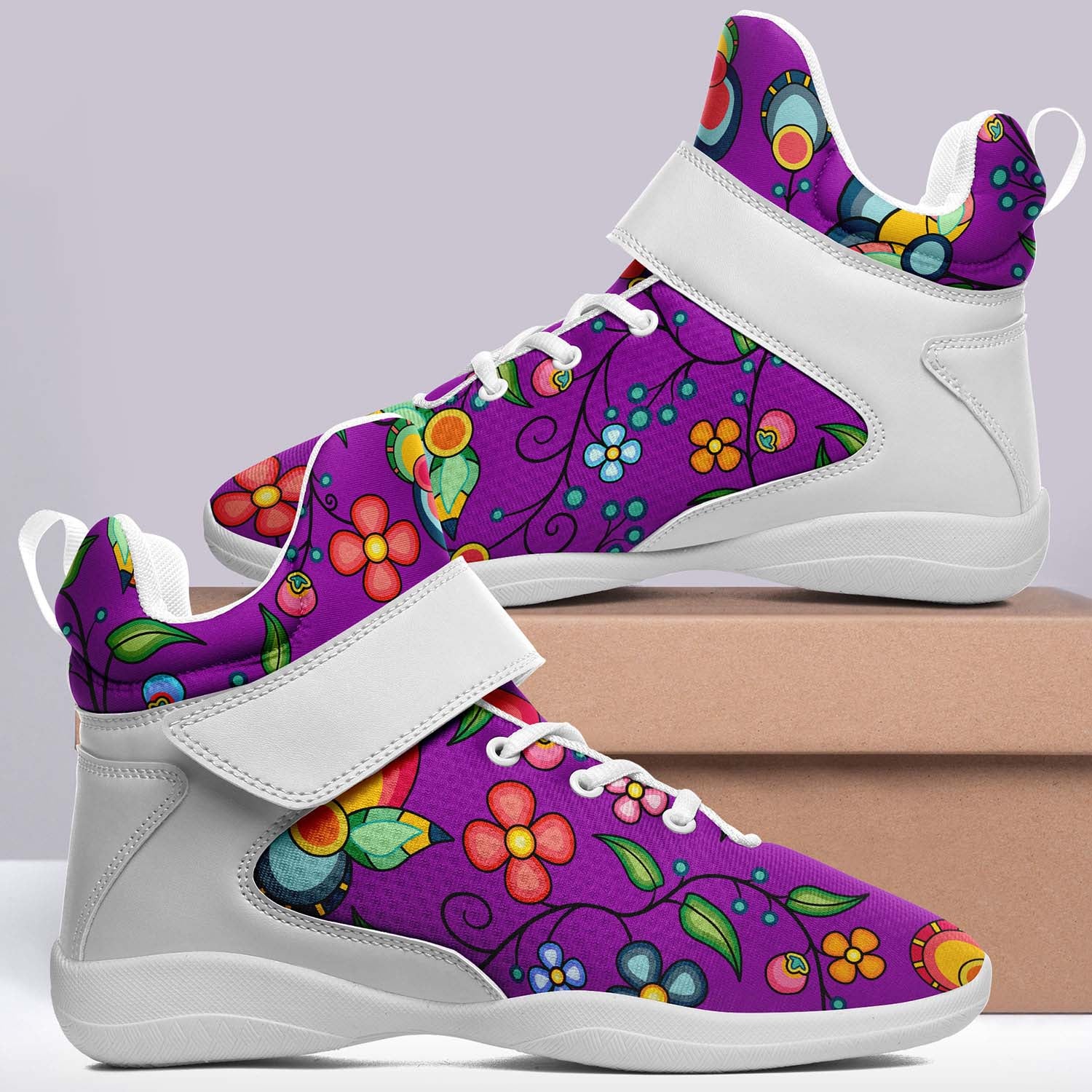 Floral Bounty Purple Leaves Ipottaa Basketball / Sport High Top Shoes - White Sole