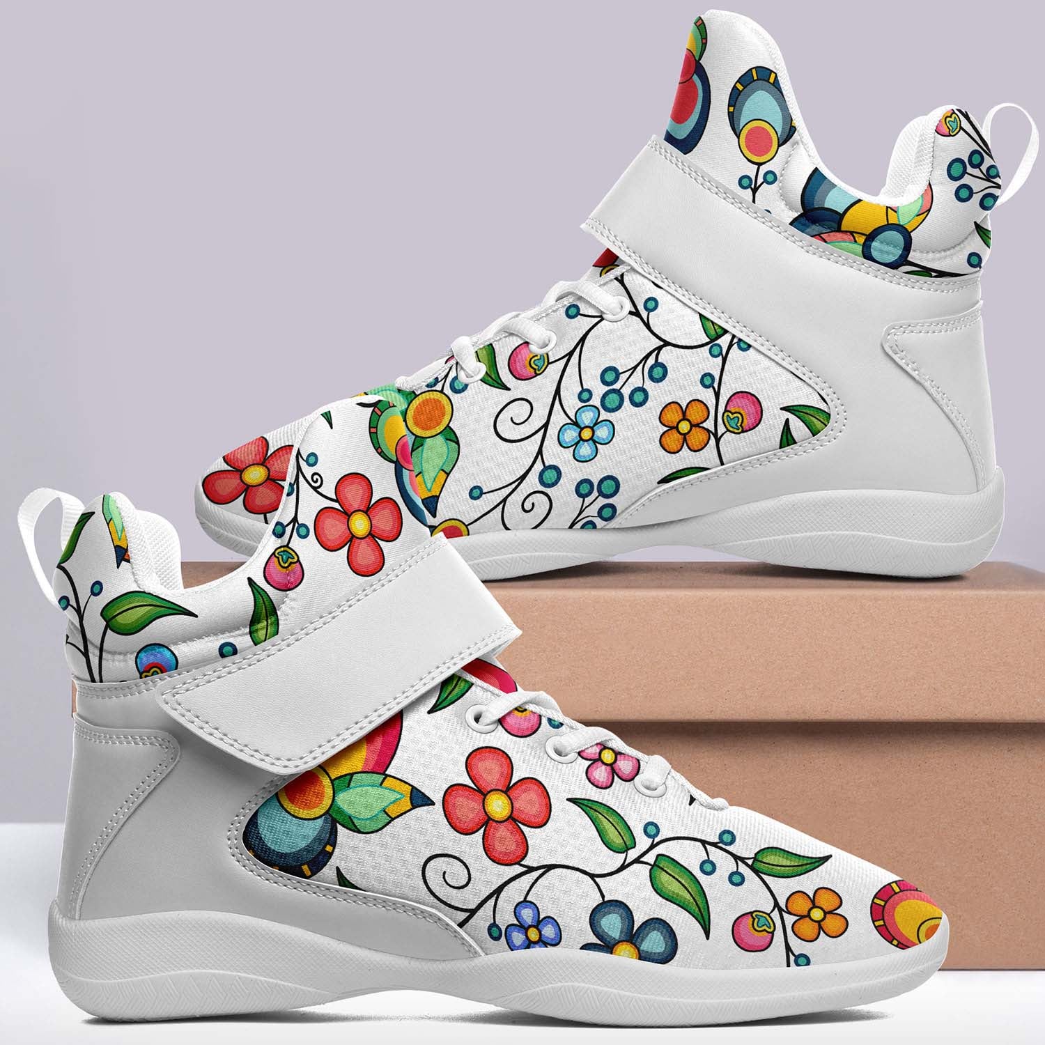 Floral Bounty White Ipottaa Basketball / Sport High Top Shoes - White Sole