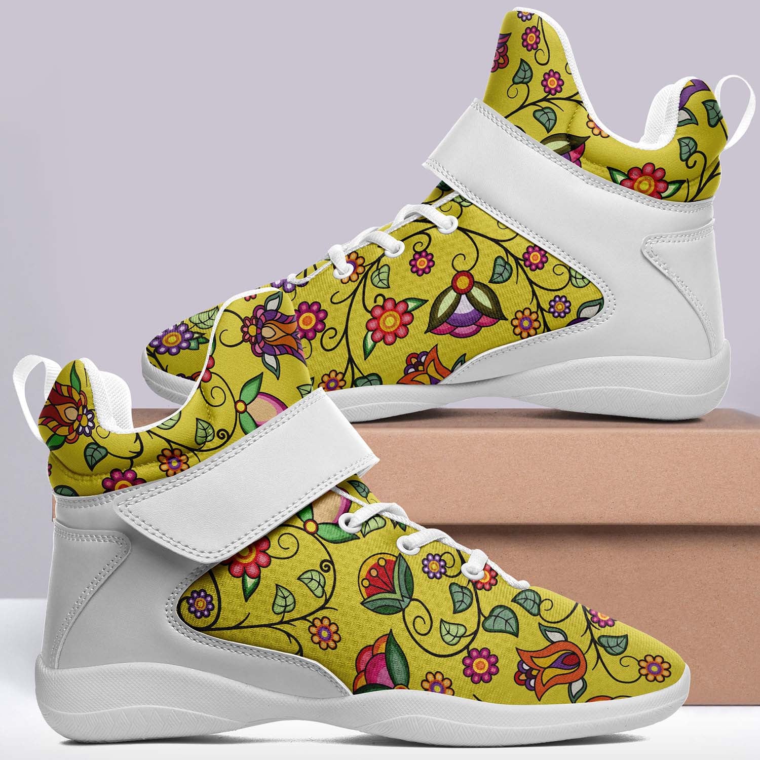 Heartbeat Petals Yellow Ipottaa Basketball / Sport High Top Shoes - White Sole