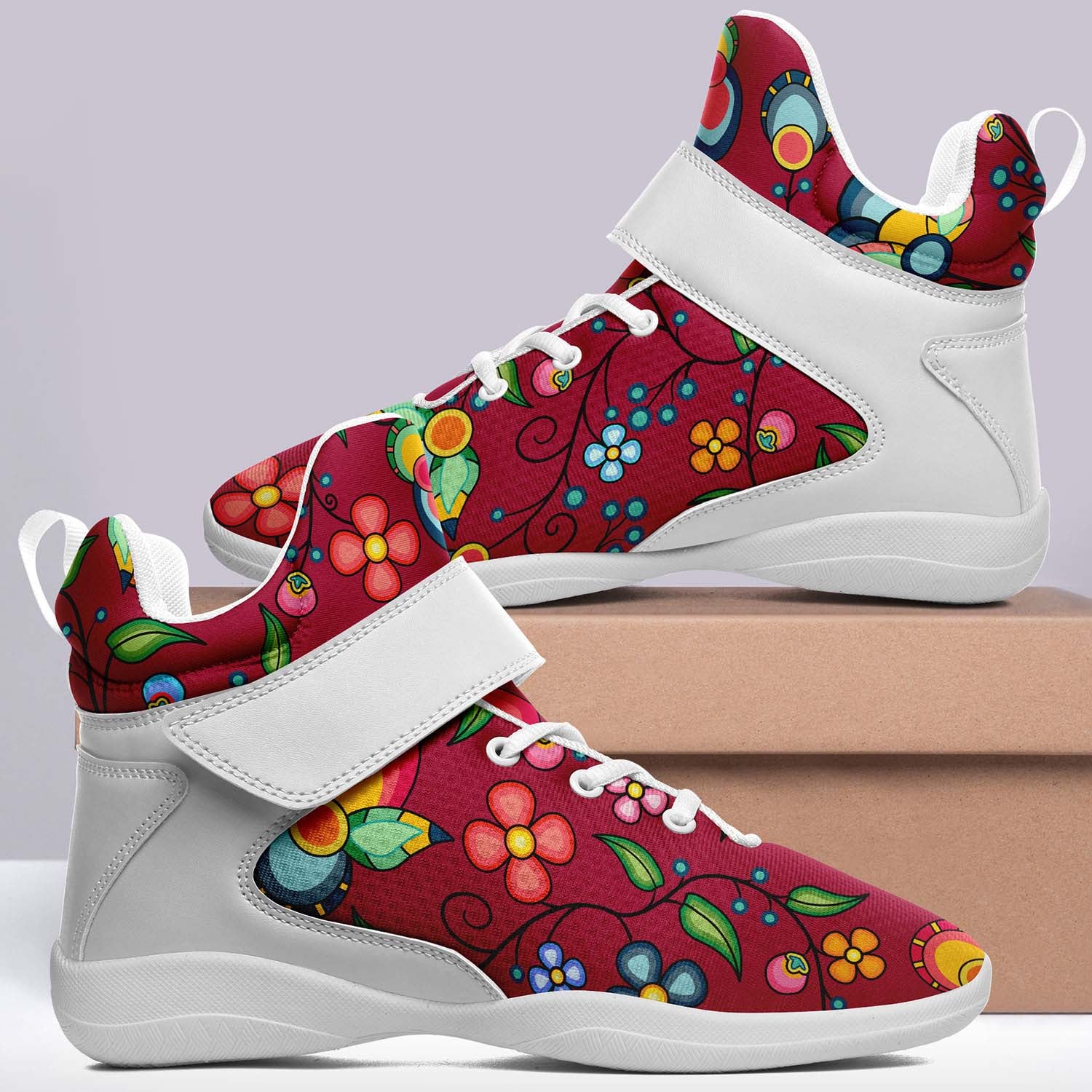 Floral Bounty Magenta Leaves Ipottaa Basketball / Sport High Top Shoes - White Sole