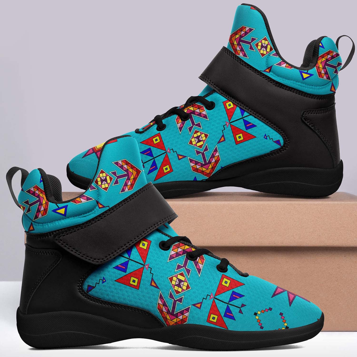 Scattered Generations Turquoise Ipottaa Basketball / Sport High Top Shoes - Black Sole