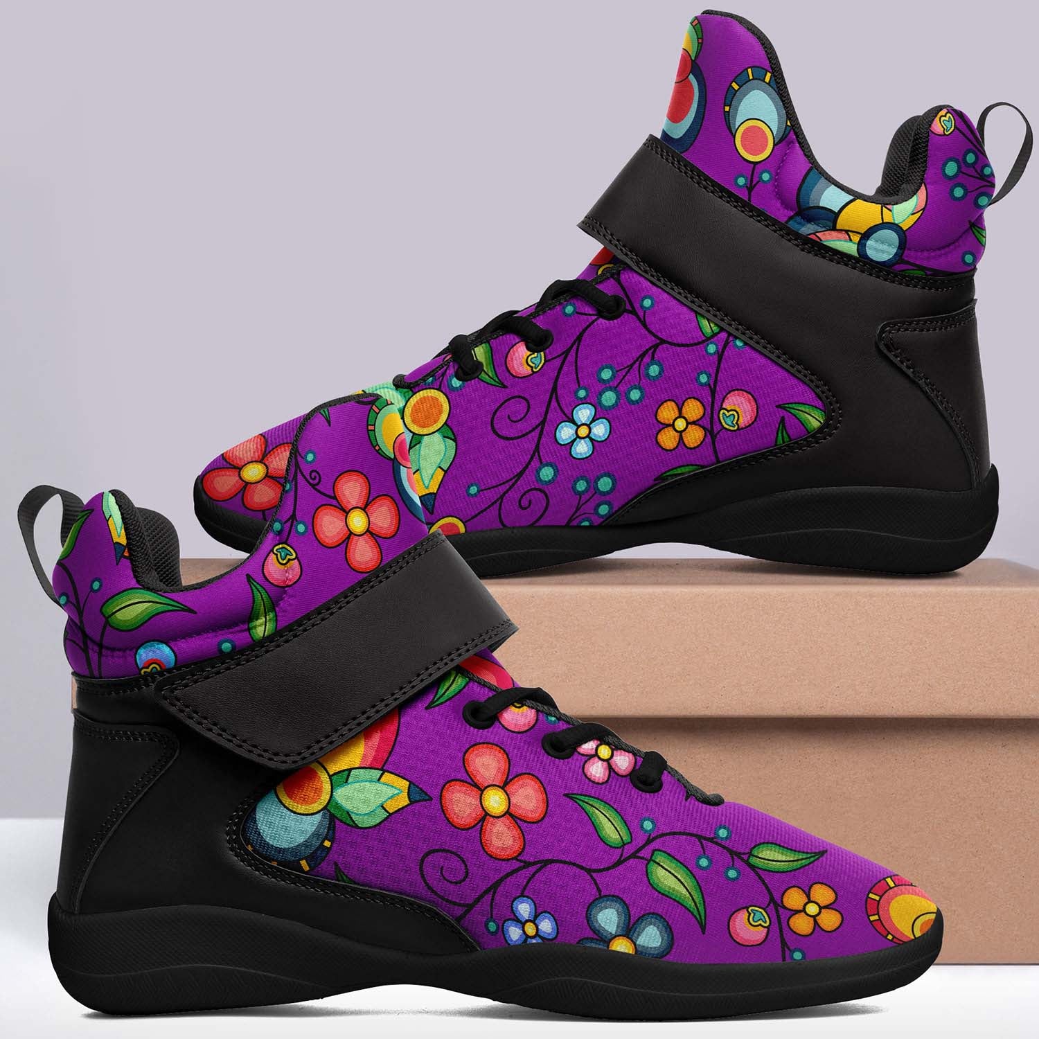 Floral Bounty Purple Ipottaa Basketball / Sport High Top Shoes - Black Sole