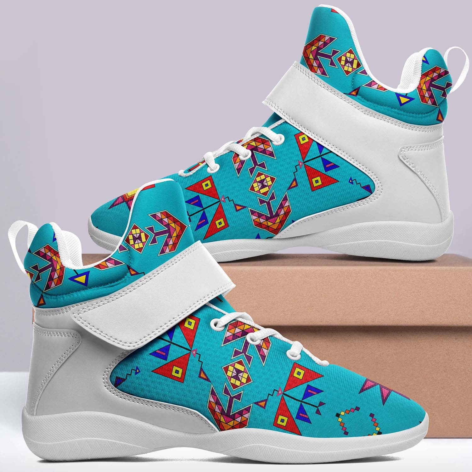 Scattered Generations Turquoise Ipottaa Basketball / Sport High Top Shoes - White Sole