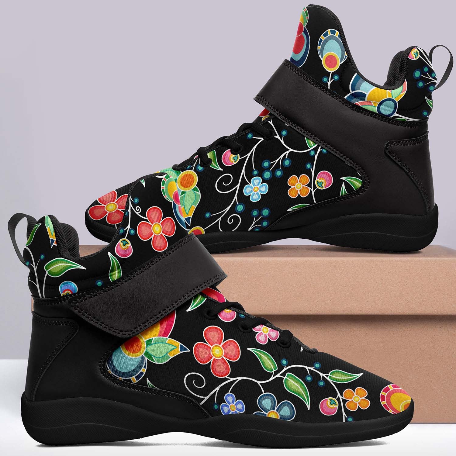 Floral Bounty Black Ipottaa Basketball / Sport High Top Shoes - Black Sole