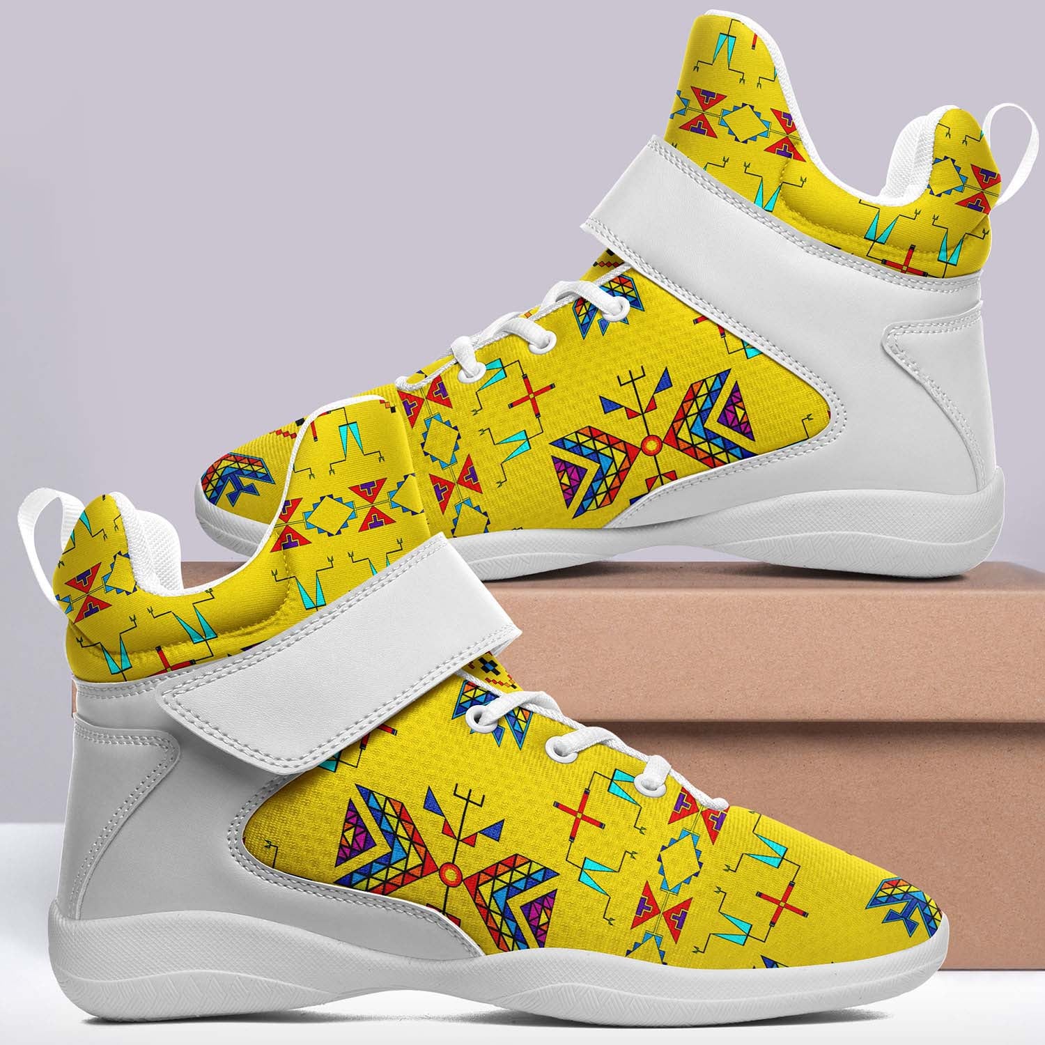 Rainy Chief Rainbow Yellow Ipottaa Basketball / Sport High Top Shoes - White Sole