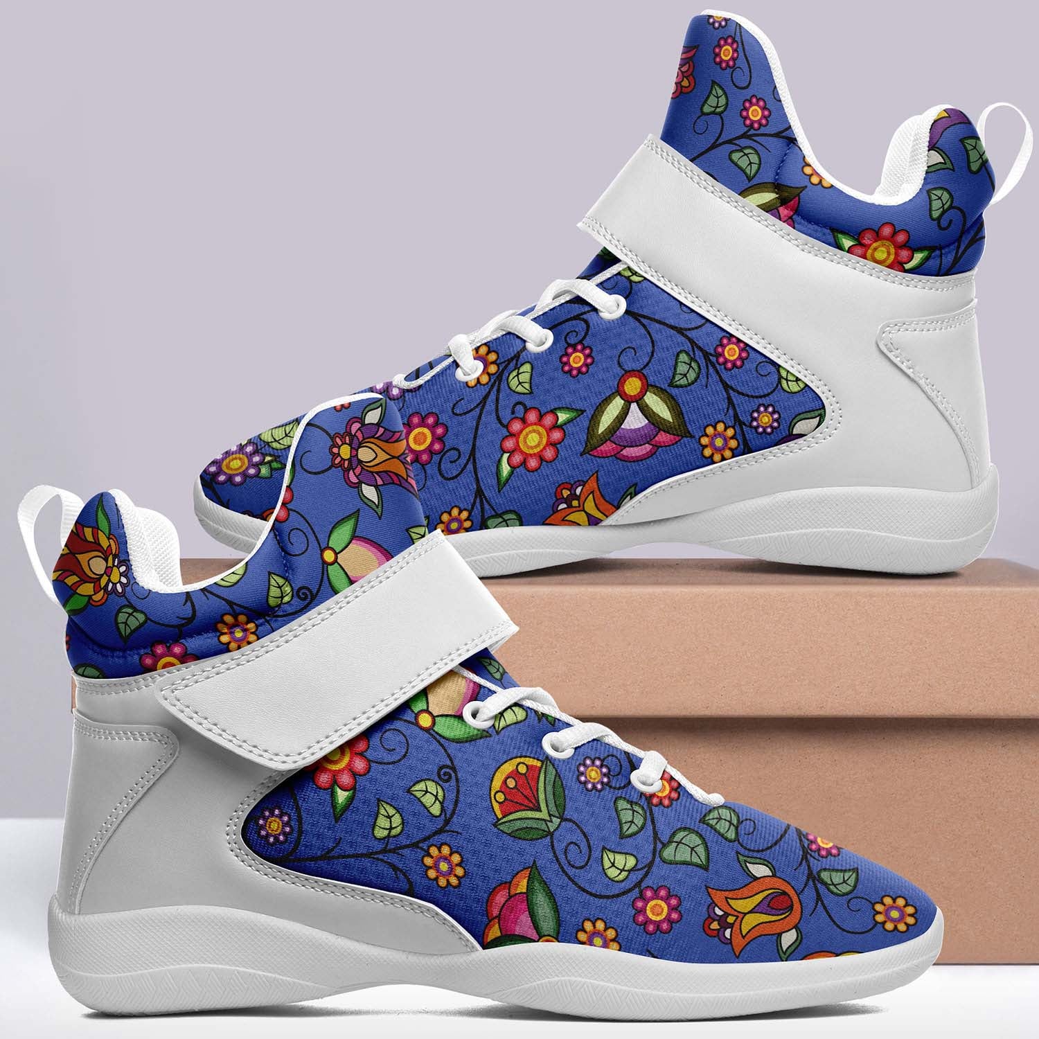 Heartbeat Petals Blue Ipottaa Basketball / Sport High Top Shoes - White Sole