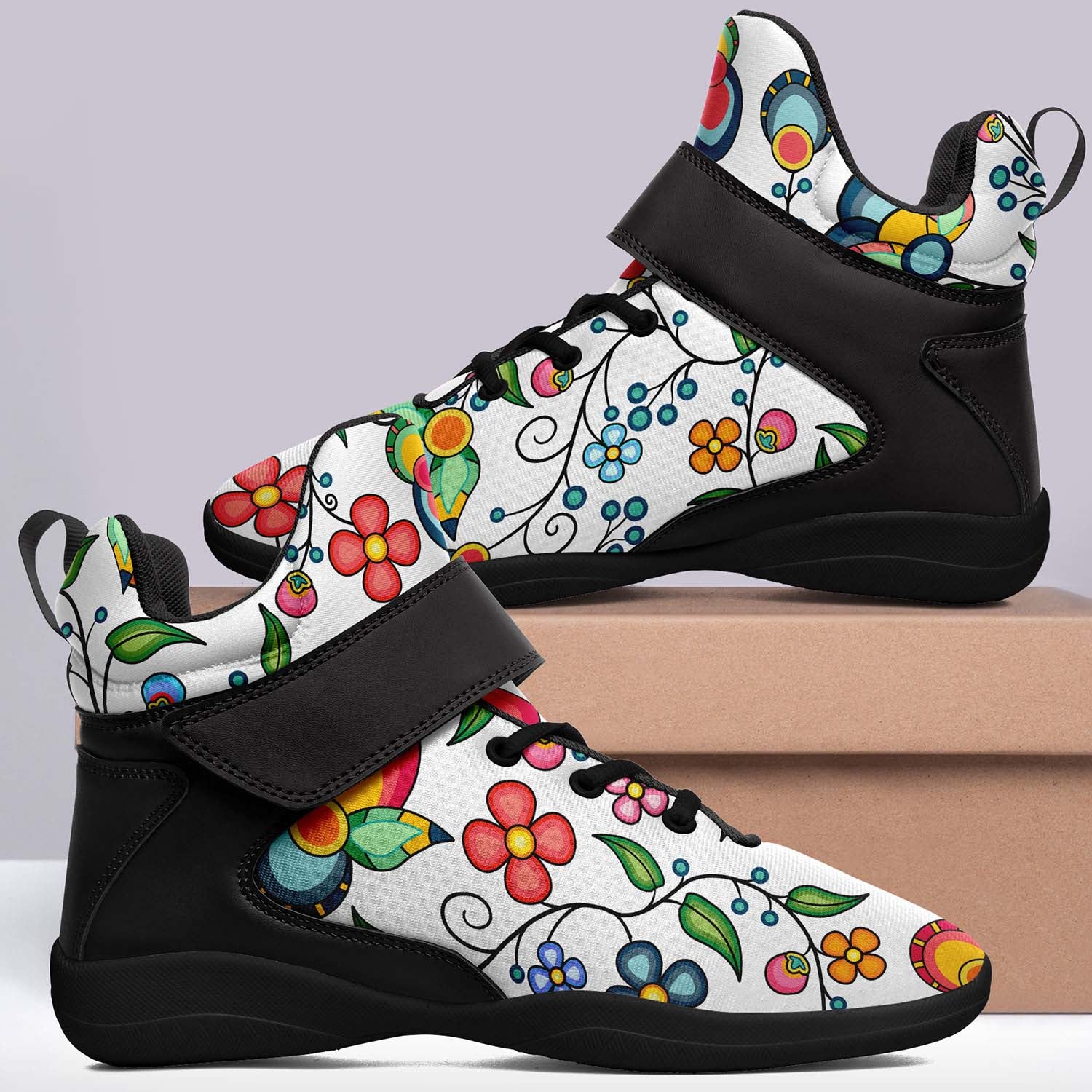 Floral Bounty White Ipottaa Basketball / Sport High Top Shoes - Black Sole