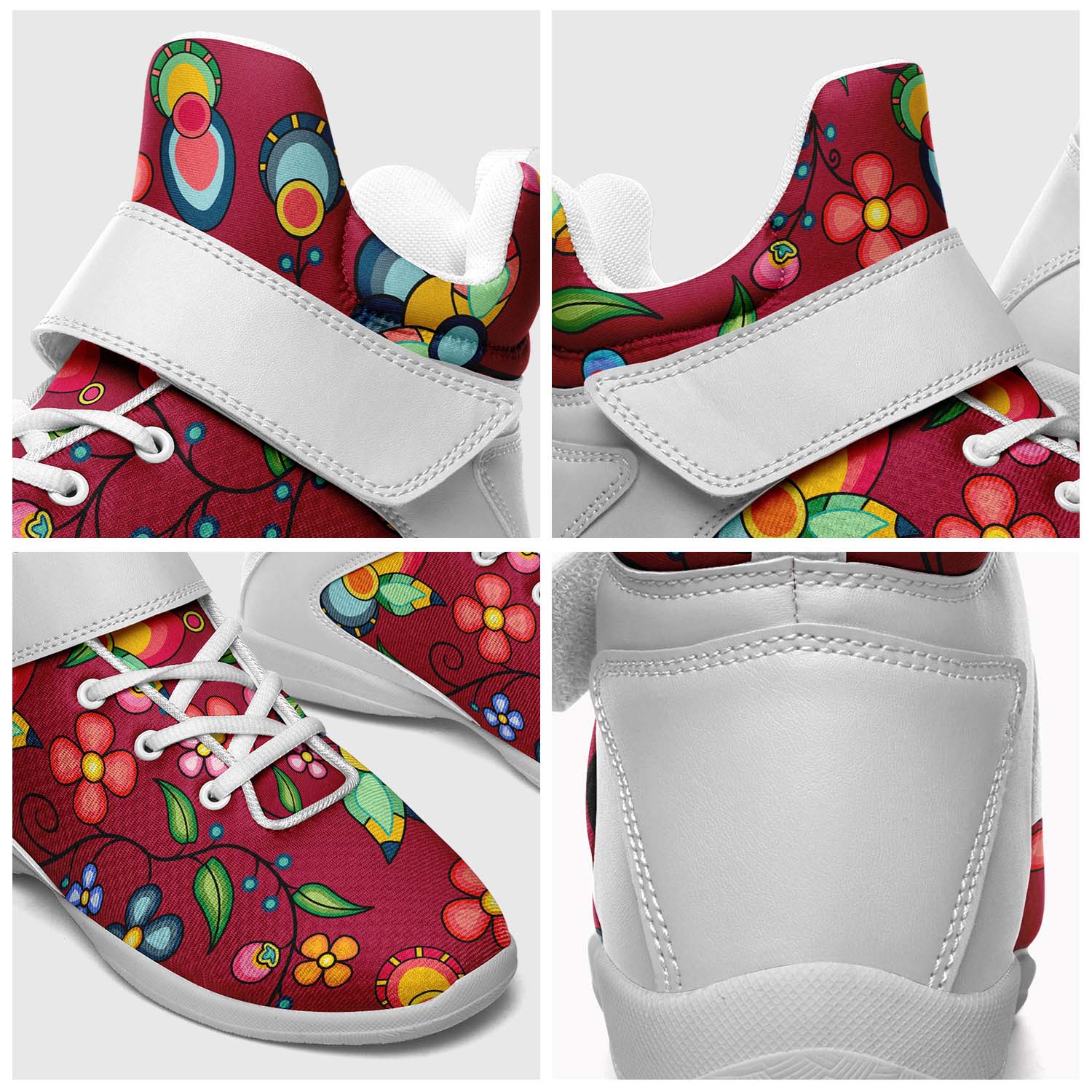 Floral Bounty Magenta Leaves Ipottaa Basketball / Sport High Top Shoes - White Sole