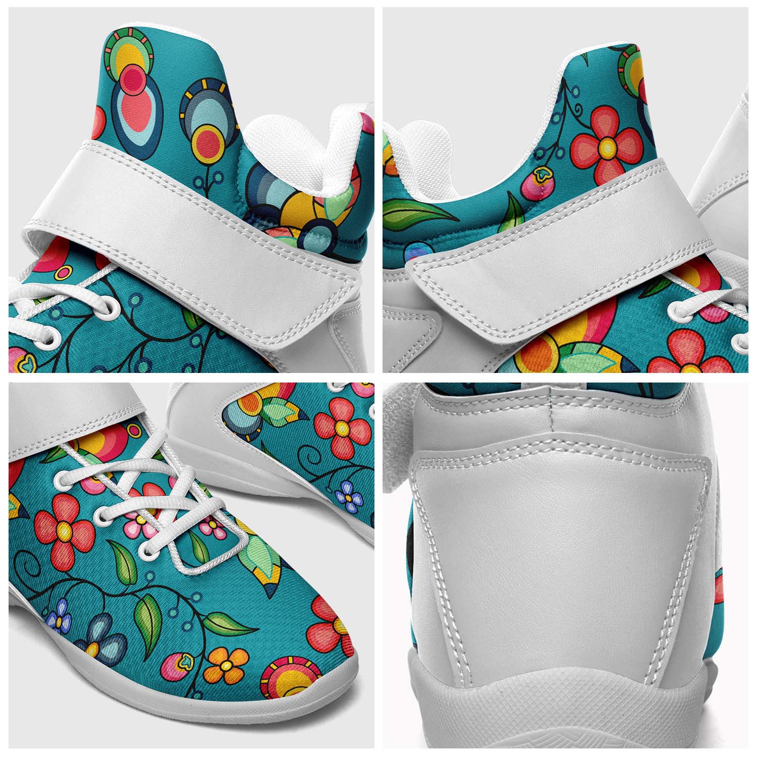 Floral Bounty Teal Ipottaa Basketball / Sport High Top Shoes - White Sole