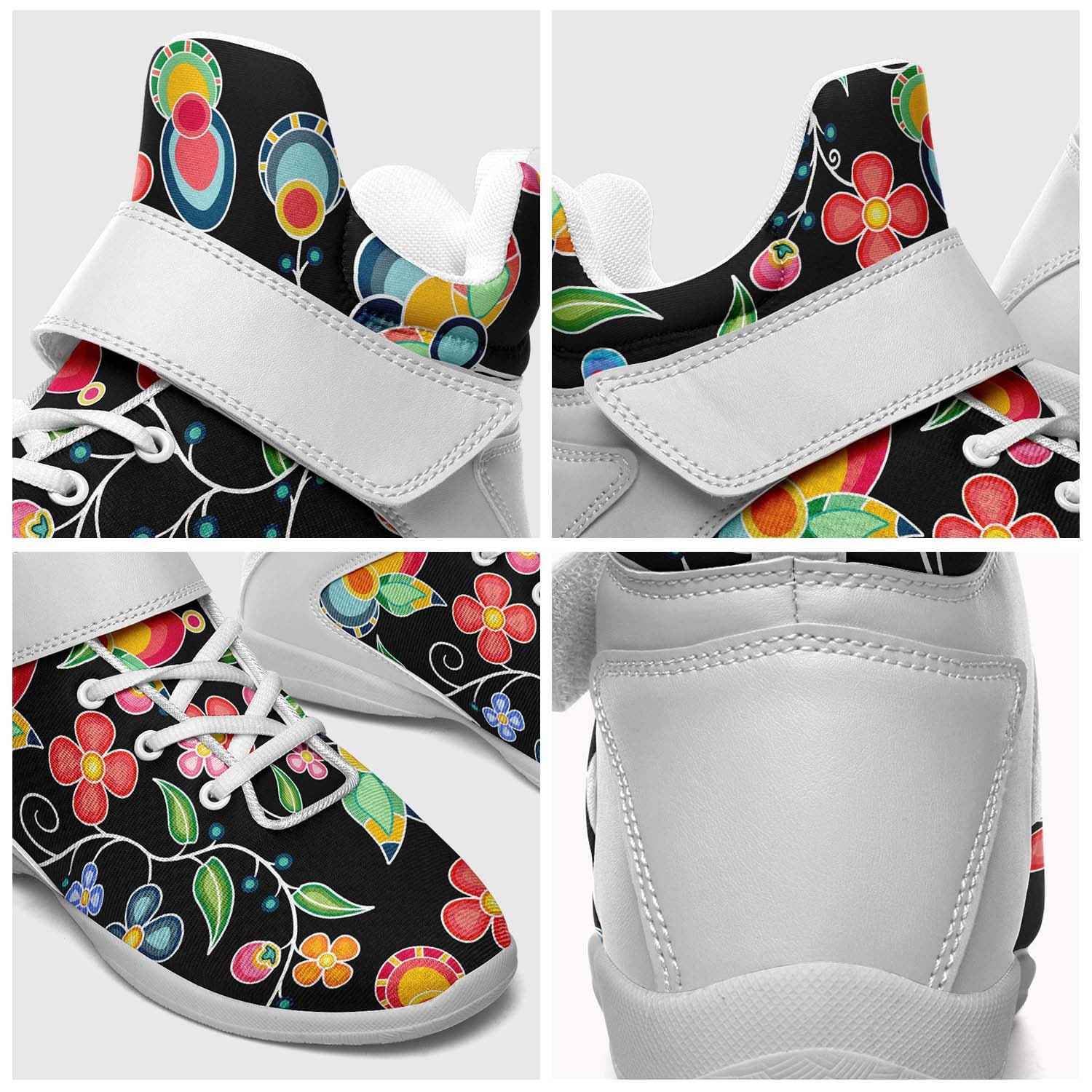 Floral Bounty Black Ipottaa Basketball / Sport High Top Shoes - White Sole